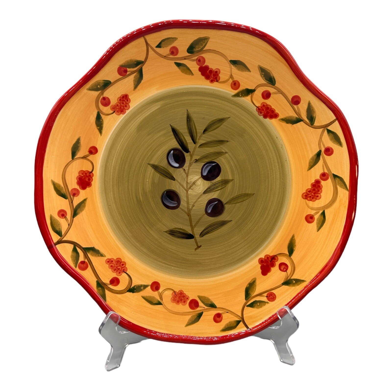 Primavera Hand Painted by Casa Elite Round Platter Olives & Orange Italian 12″
