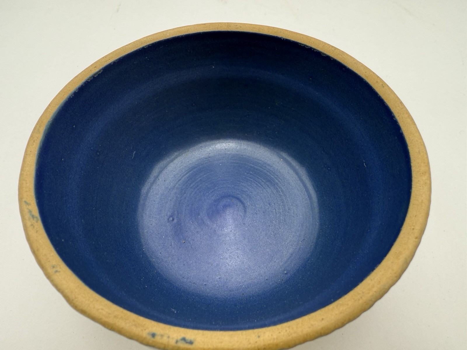 5 1/4” ROUND -CLAY CITY POTTERY CROCK/BOWL – BLUE PICKETT FENCE E95