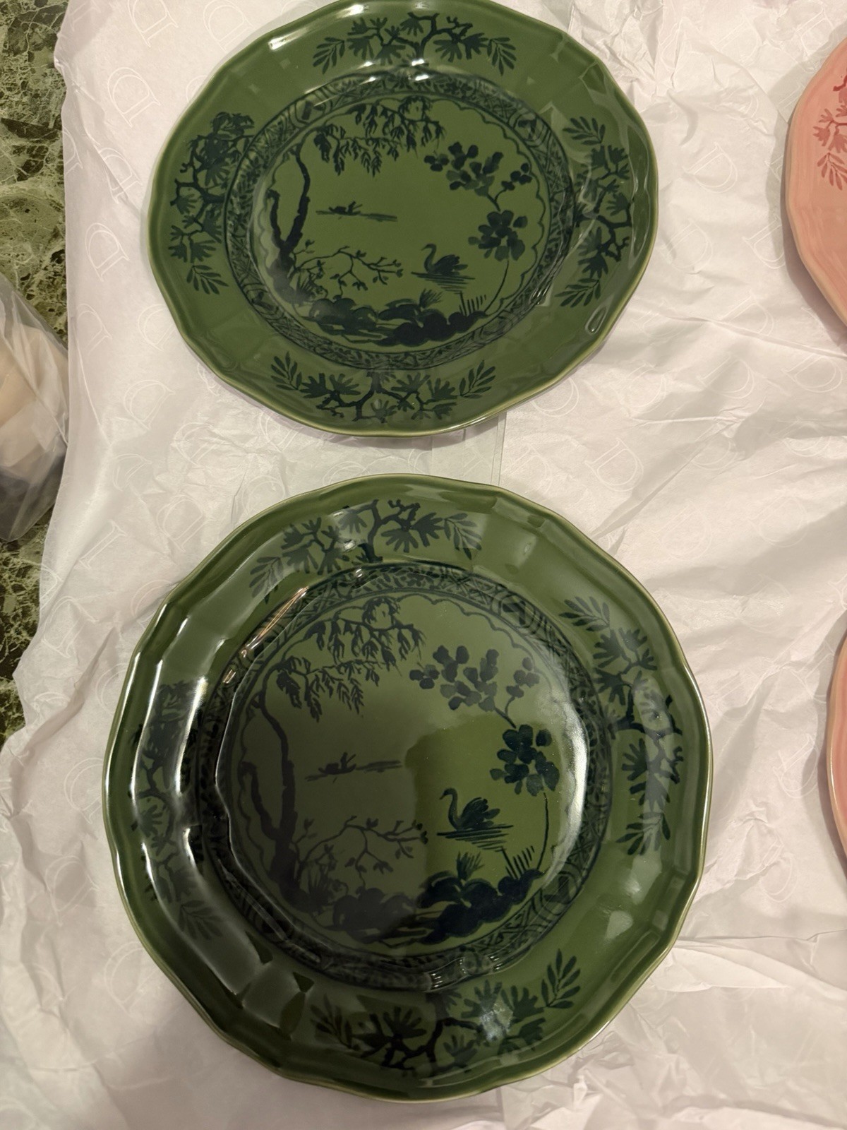 3 Green Handcrafted Southern Living Dessert/Salad Plates Inspired By Ginori 1735