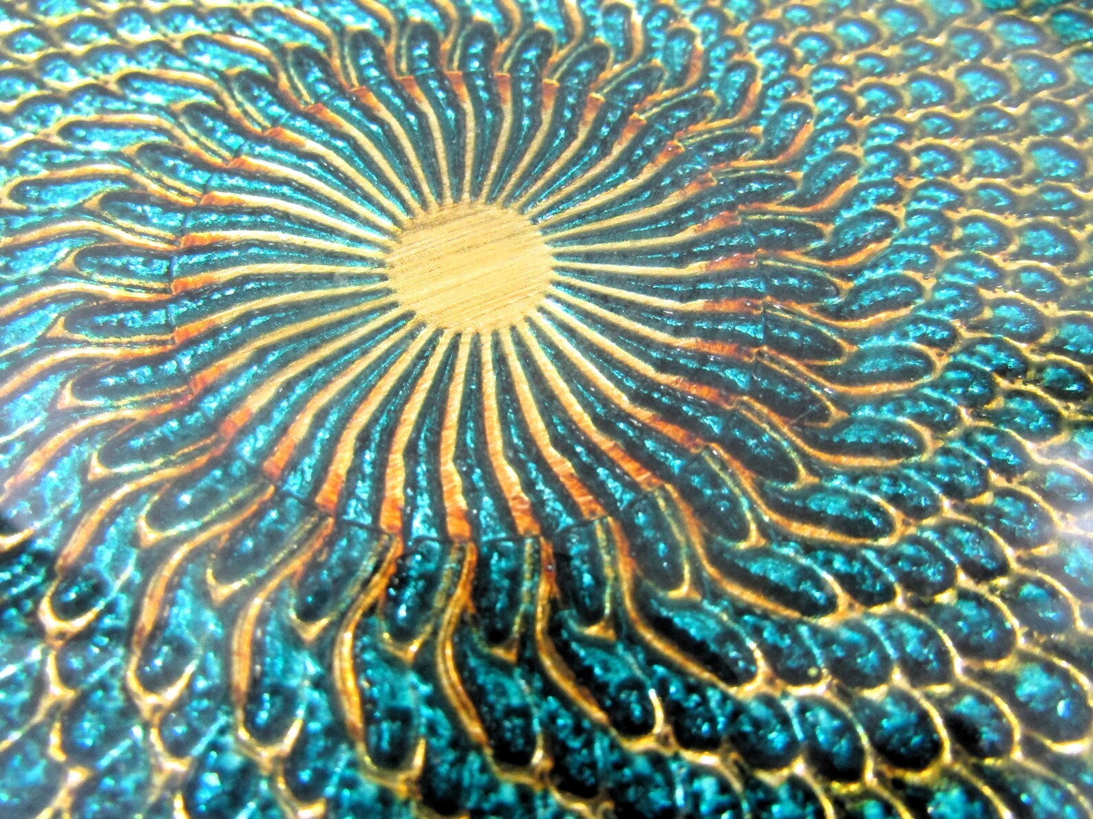 Anton Studio Designs Turquoise Green Glass Peacock 16″ Round Bowl Decorative