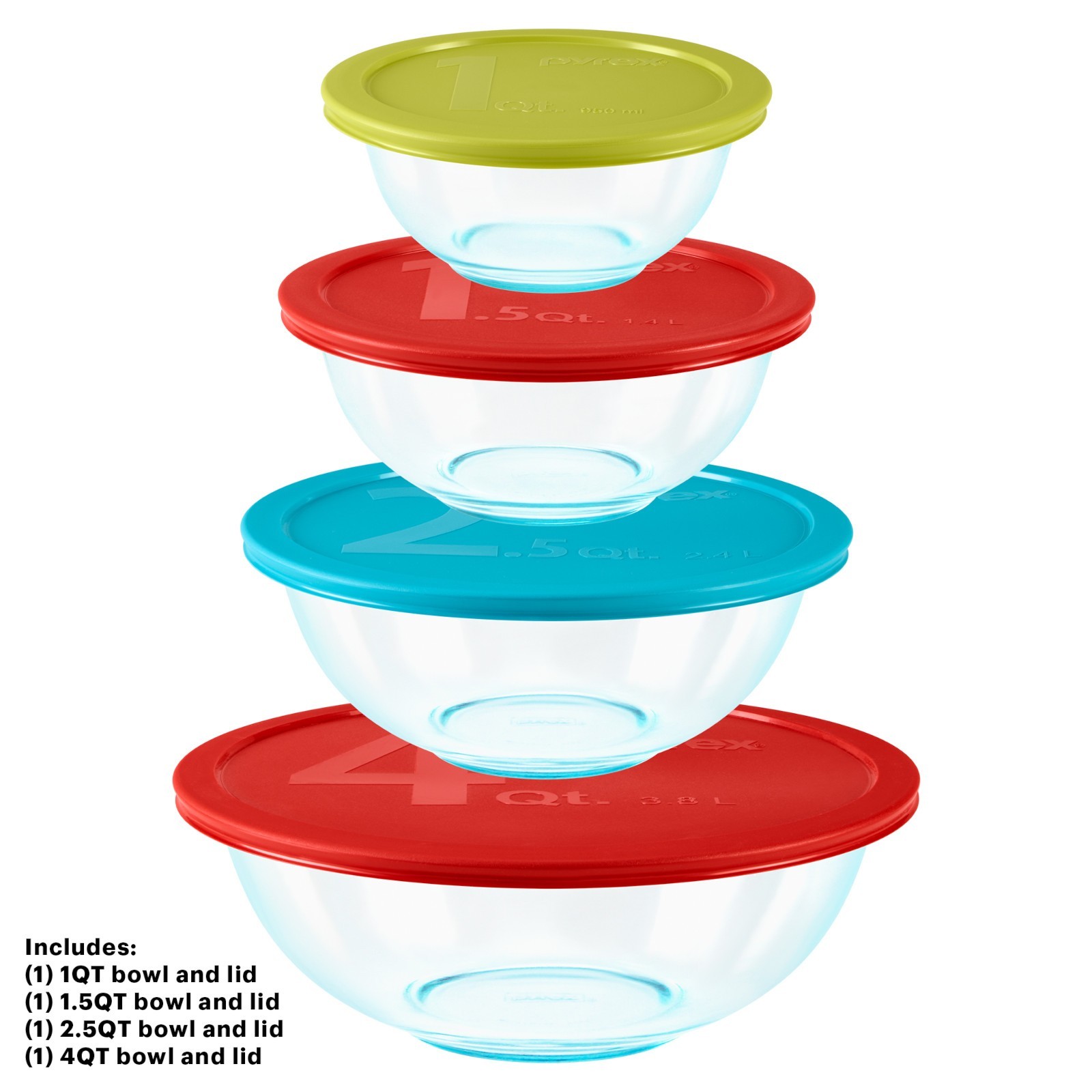 Pyrex 8 Piece Glass Mixing Bowl Set w Lids FreeShip No Import Fee!!!