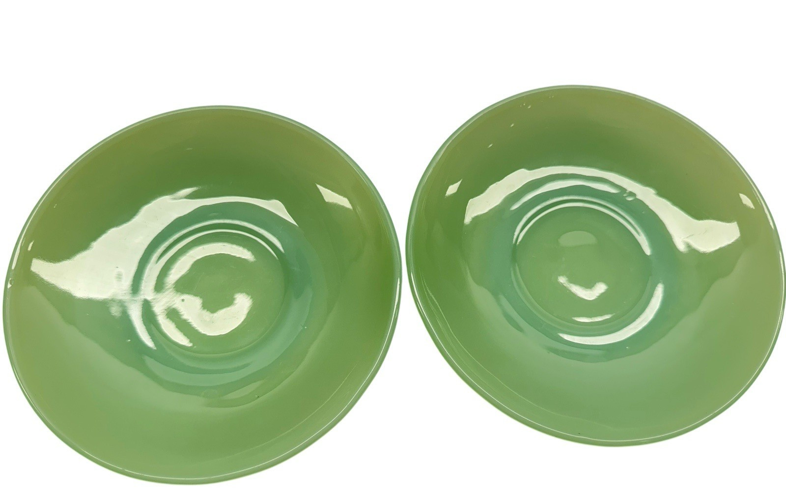 RARE 1940s Fire King Jadeite Restaurant Ware Saucer Set of 2 Heavy Smooth Glass