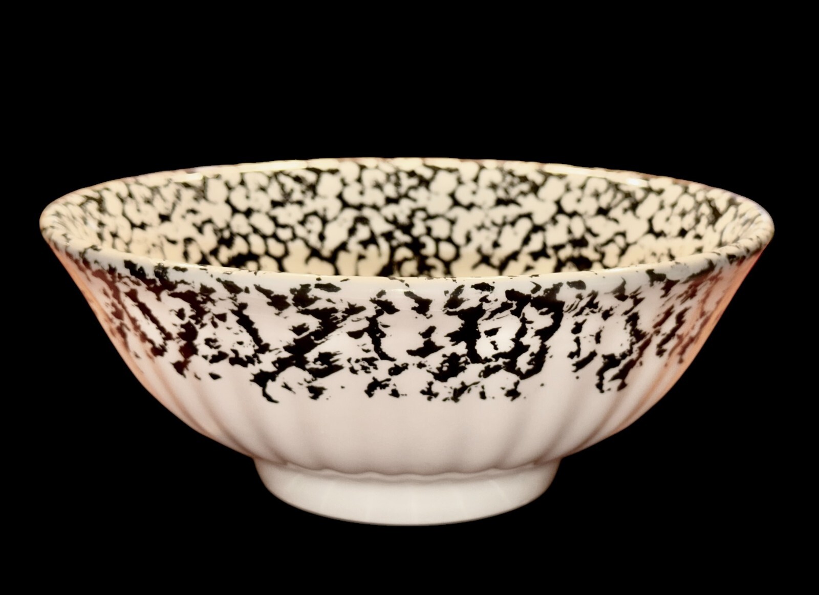 RARE Black & White Vintage Himark Spongeware Serving Bowl Italy 9 1/2” & 12″