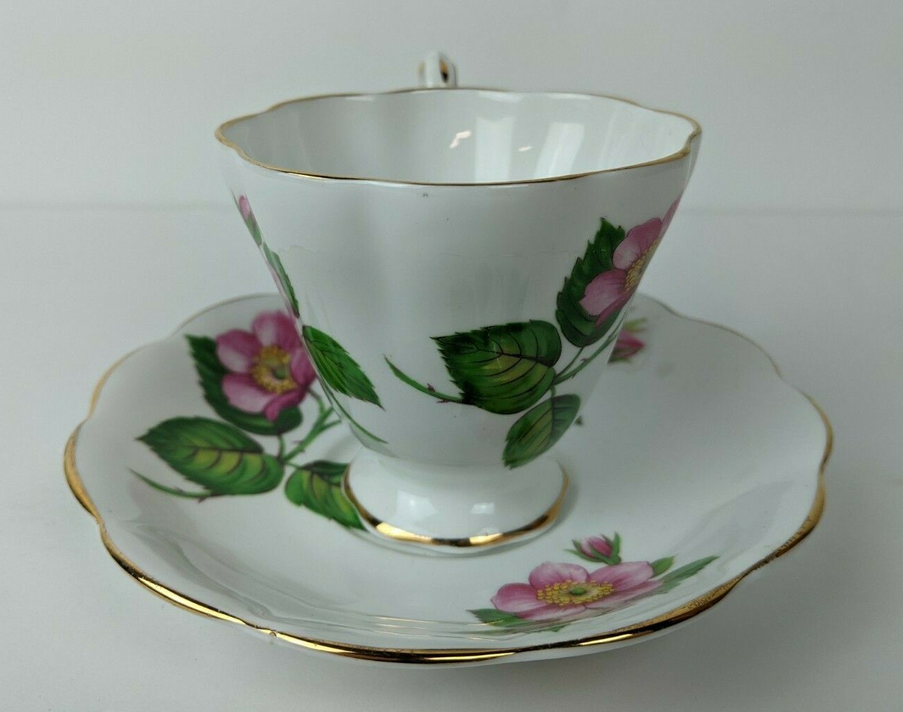 Vintage Royal Standard Bone China Footed Teacup & Saucer Pink Wild Rose