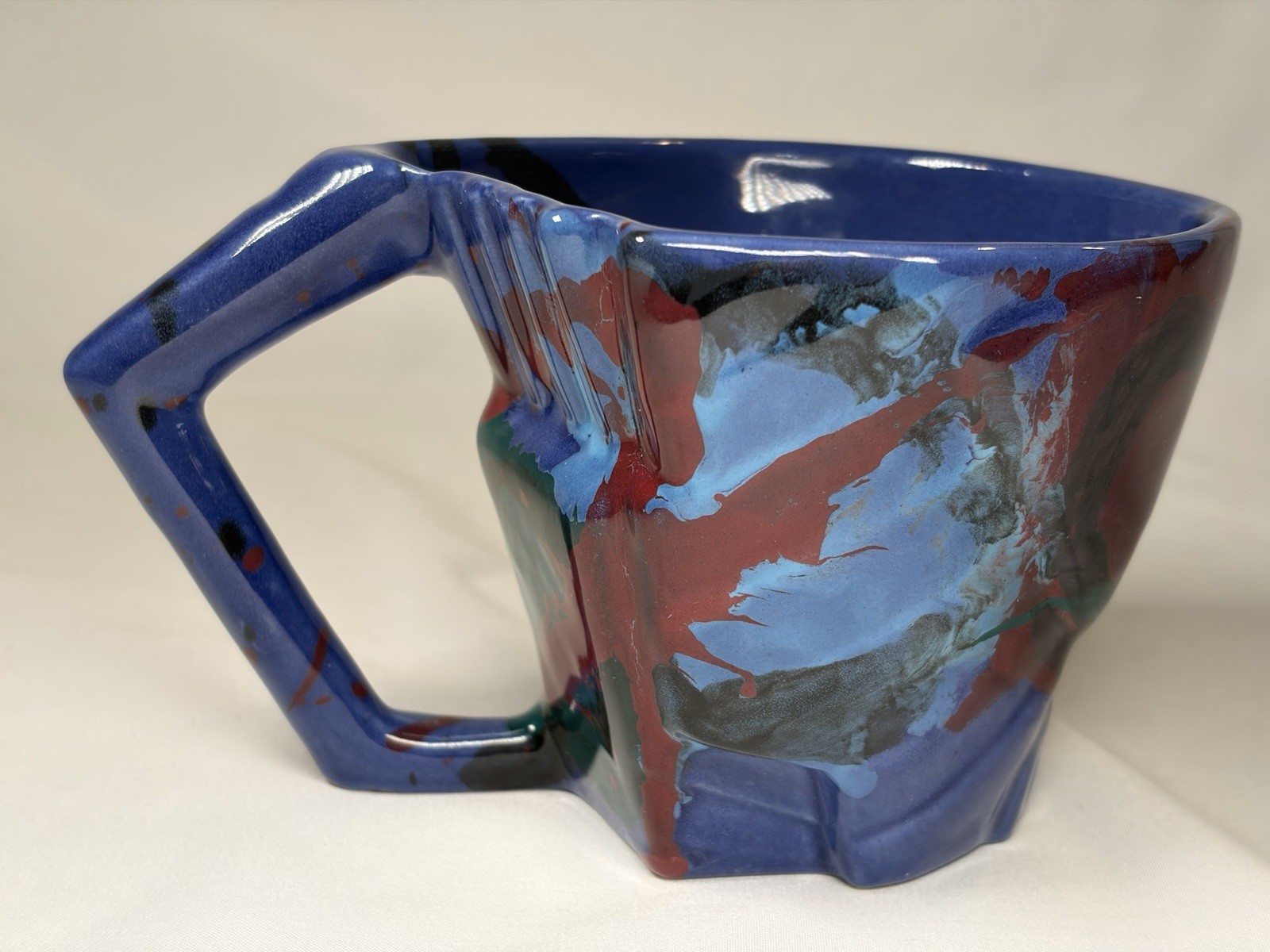 RARE CHARLES NALLE Studio Art Pottery Mug ABSTRACT Contemporary Splatter Multi