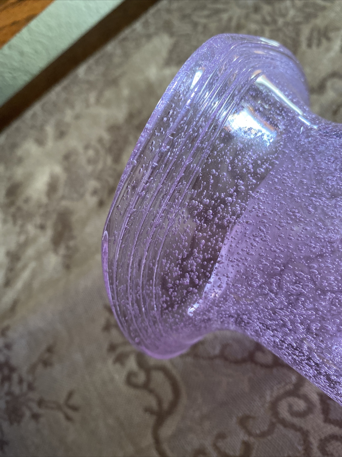Hand Blown 6” Alexandrite Bubble Glass Vase Pinched Sides Flared Threaded Rim