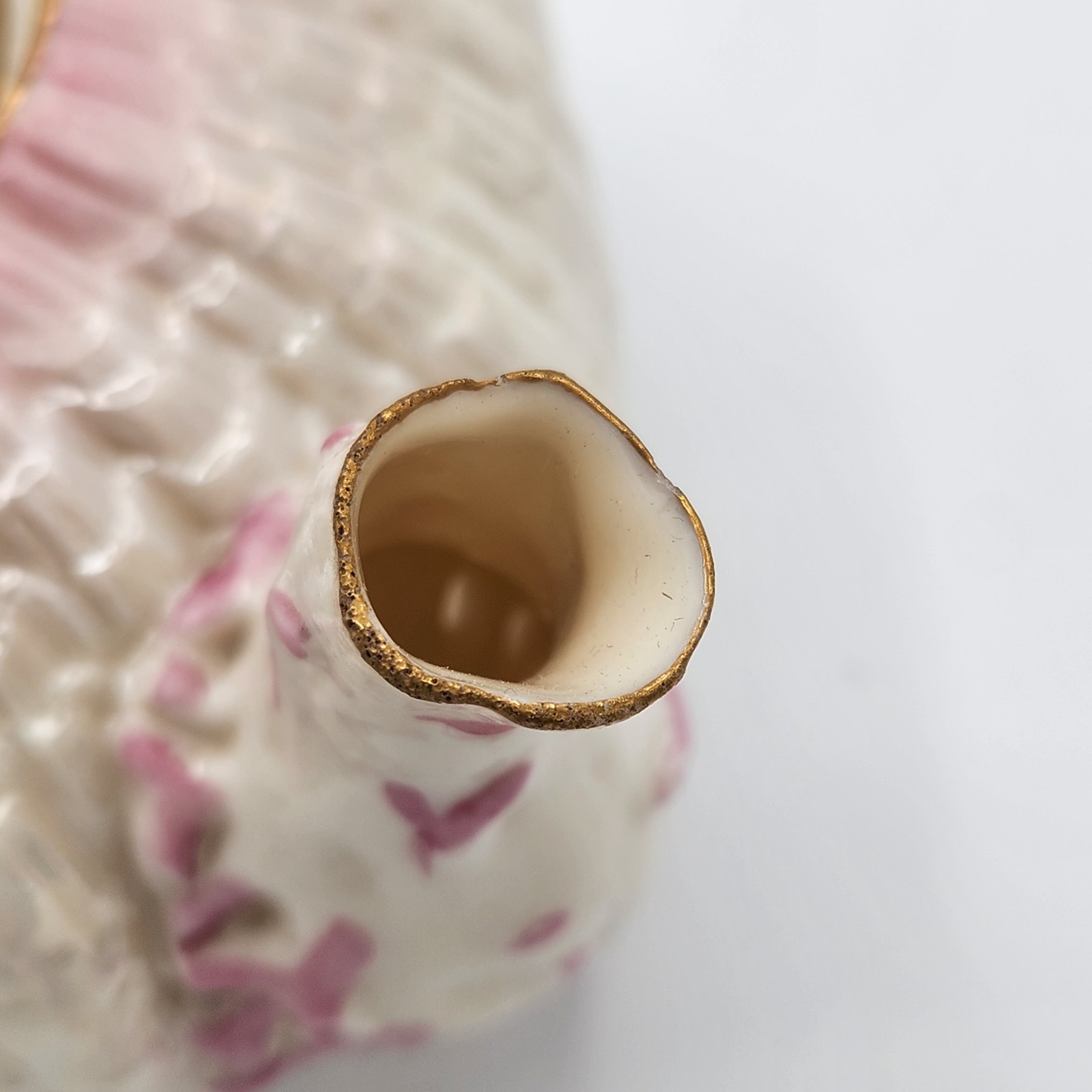 Antique Belleek Tridacna Teapot Pink Gold 1st Black Mark 1880