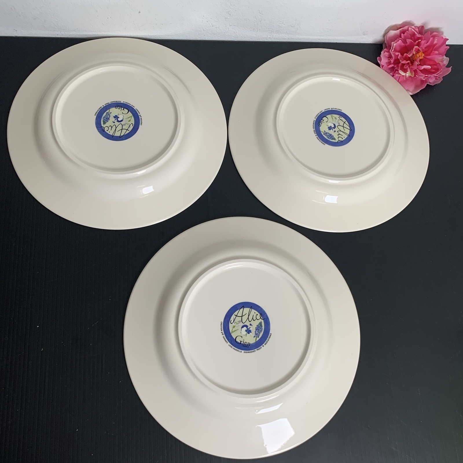 Faiencerie De Gien ALICE – Alice Blue Floral Dinner Plate – Set of 3