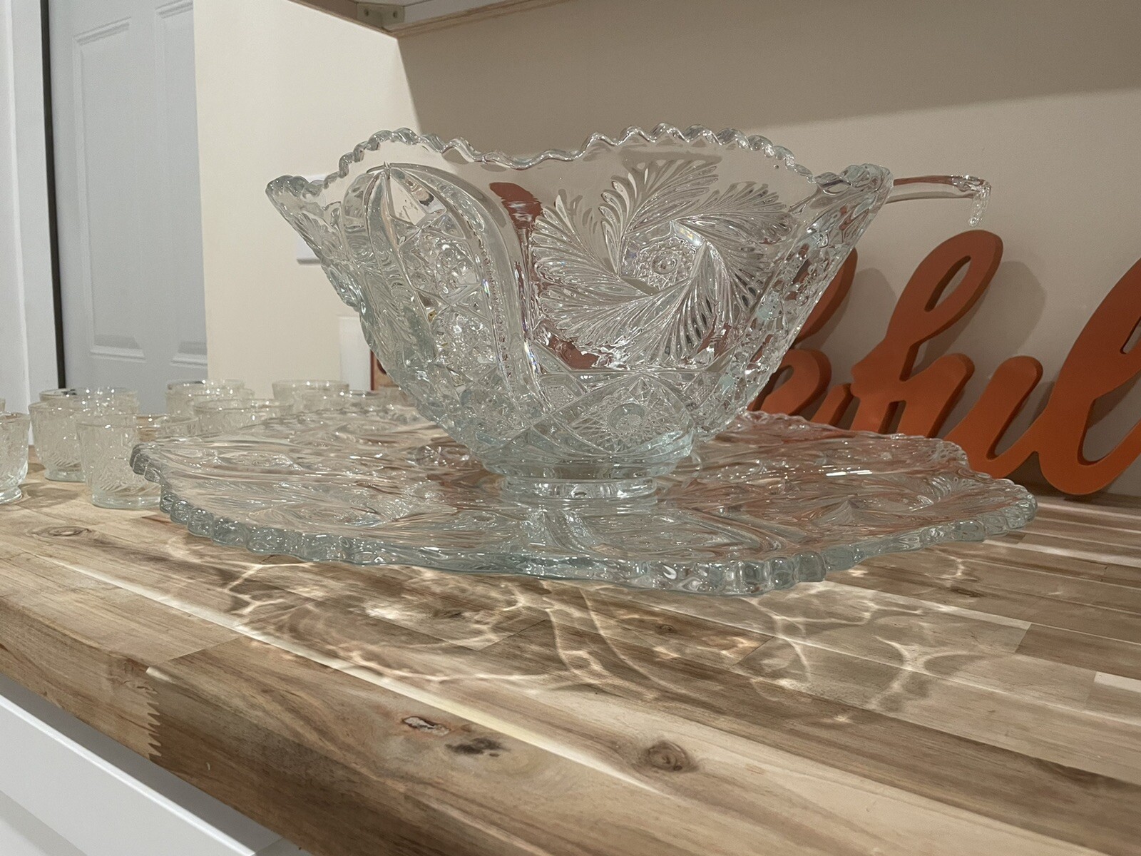 L. E. Smith Glass Galaxy Vintage Fifteen Piece Punch Bowl Set