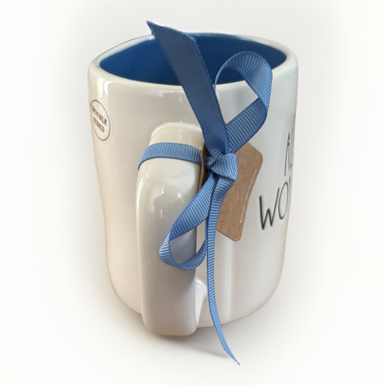 NWT RAE DUNN DISNEY ALICE IN WONDERLAND Double-Sided Ceramic Mug White/Blue Y2K