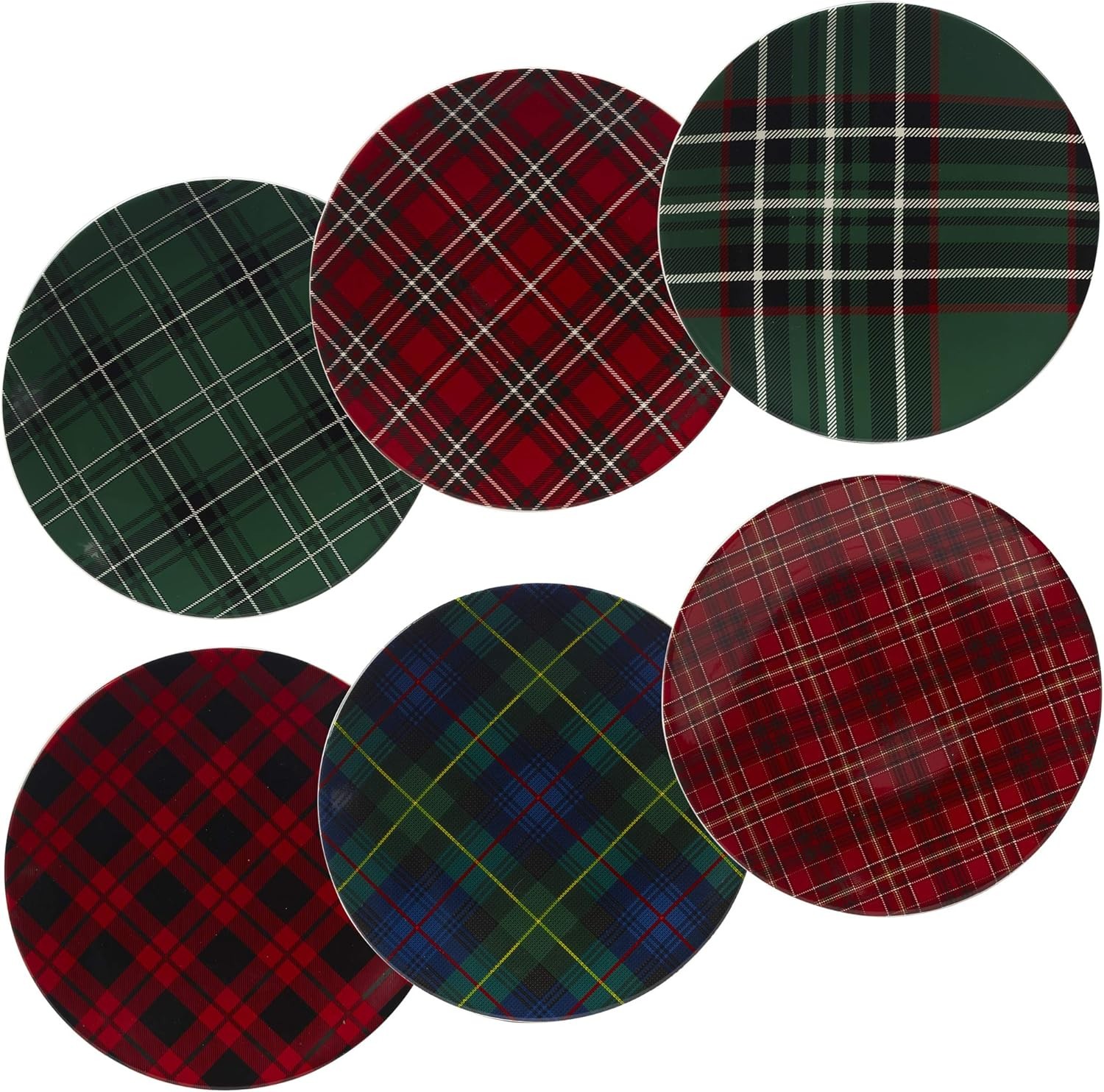 22925SET6 Christmas Plaid 10.75″ Dinner Plate, Set of 6 Assorted Designs, One Si