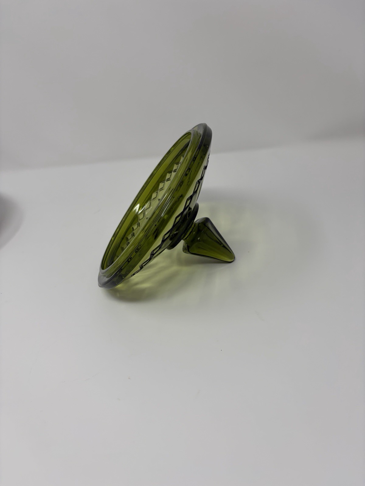 Vintage Indiana Glass Avocado Green Princess Diamond Point Candy Dish with Lid