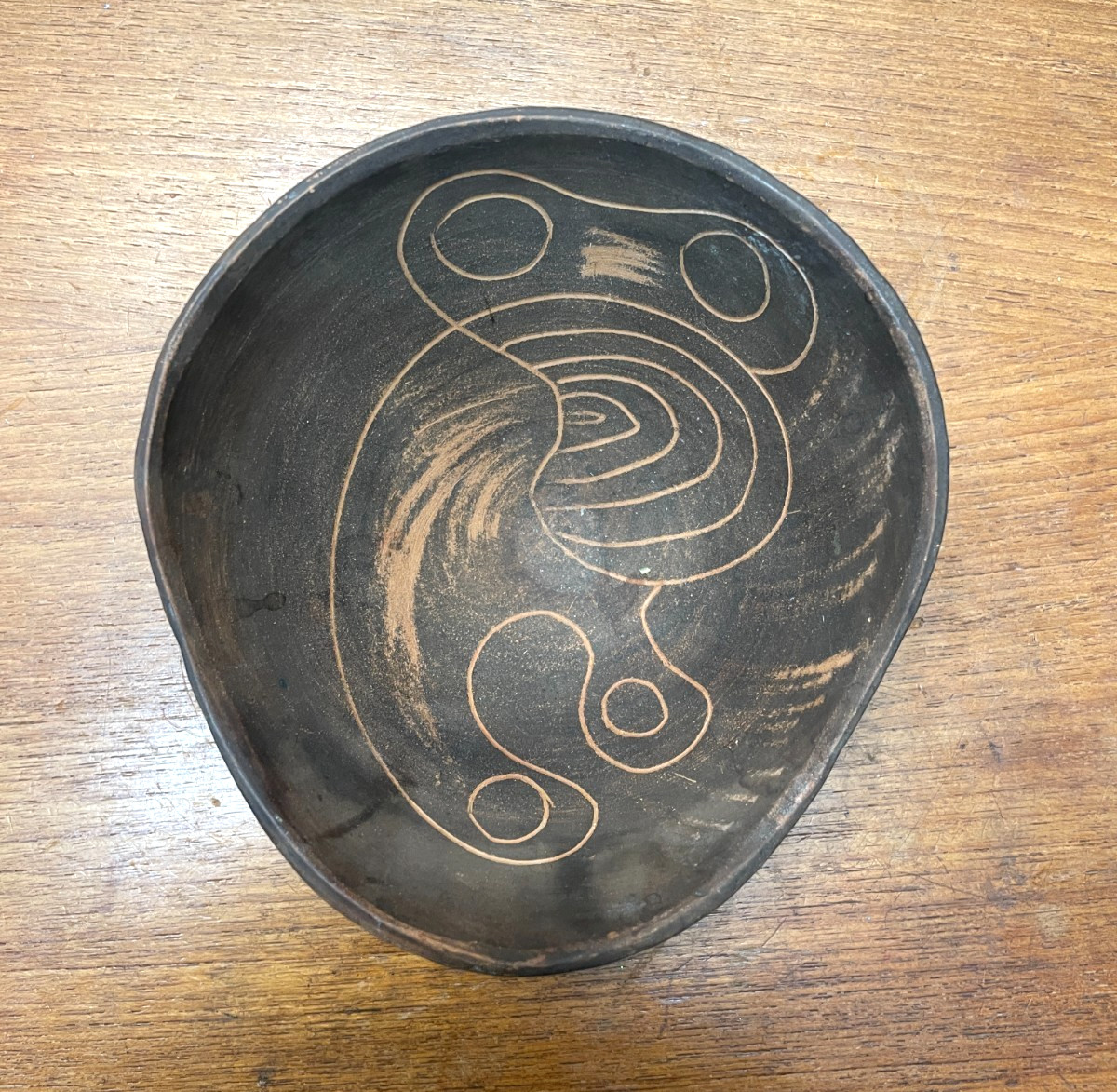 Vintage Raymor Italy Asymmetrical Bowl Abstract Design MCM-Sgraffito technique