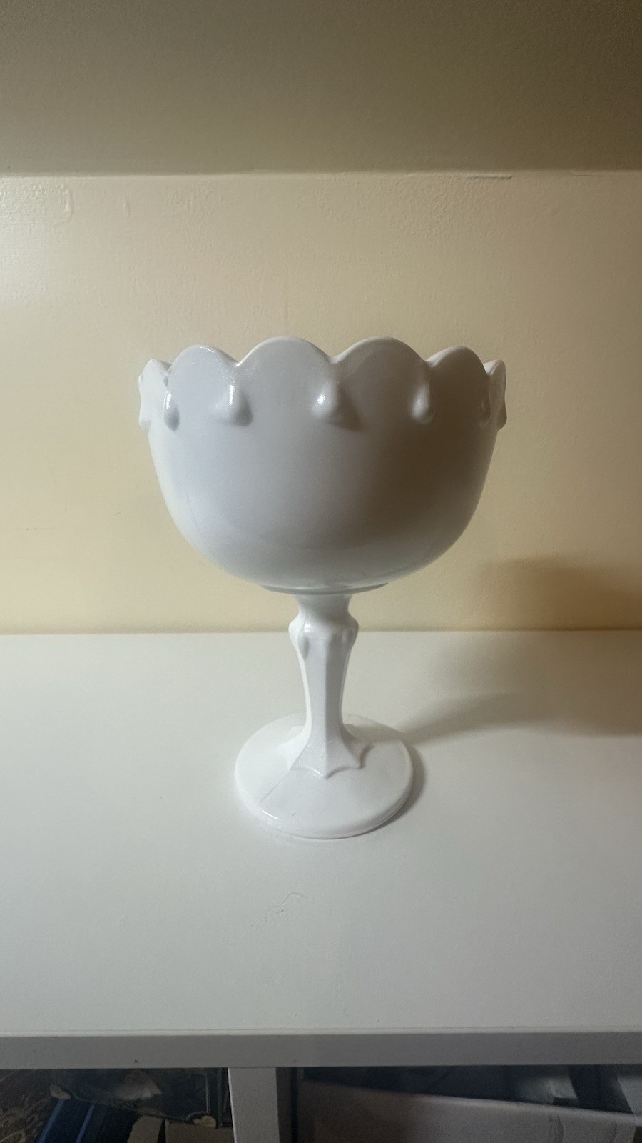 Vintage Indiana Glass White Milk Glass Compote Bowl Teardrop Pedestal – Medium