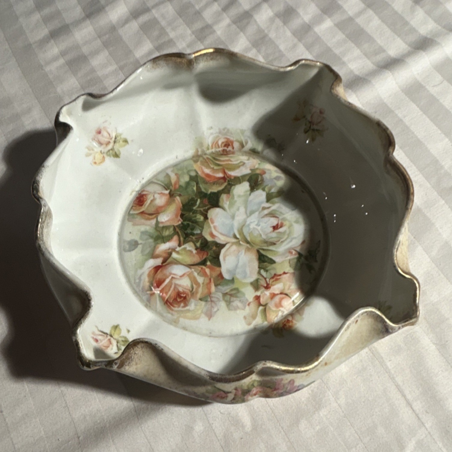 Silesia Porcelain Decorative Floral Round Glossy White Pink Green Bowl
