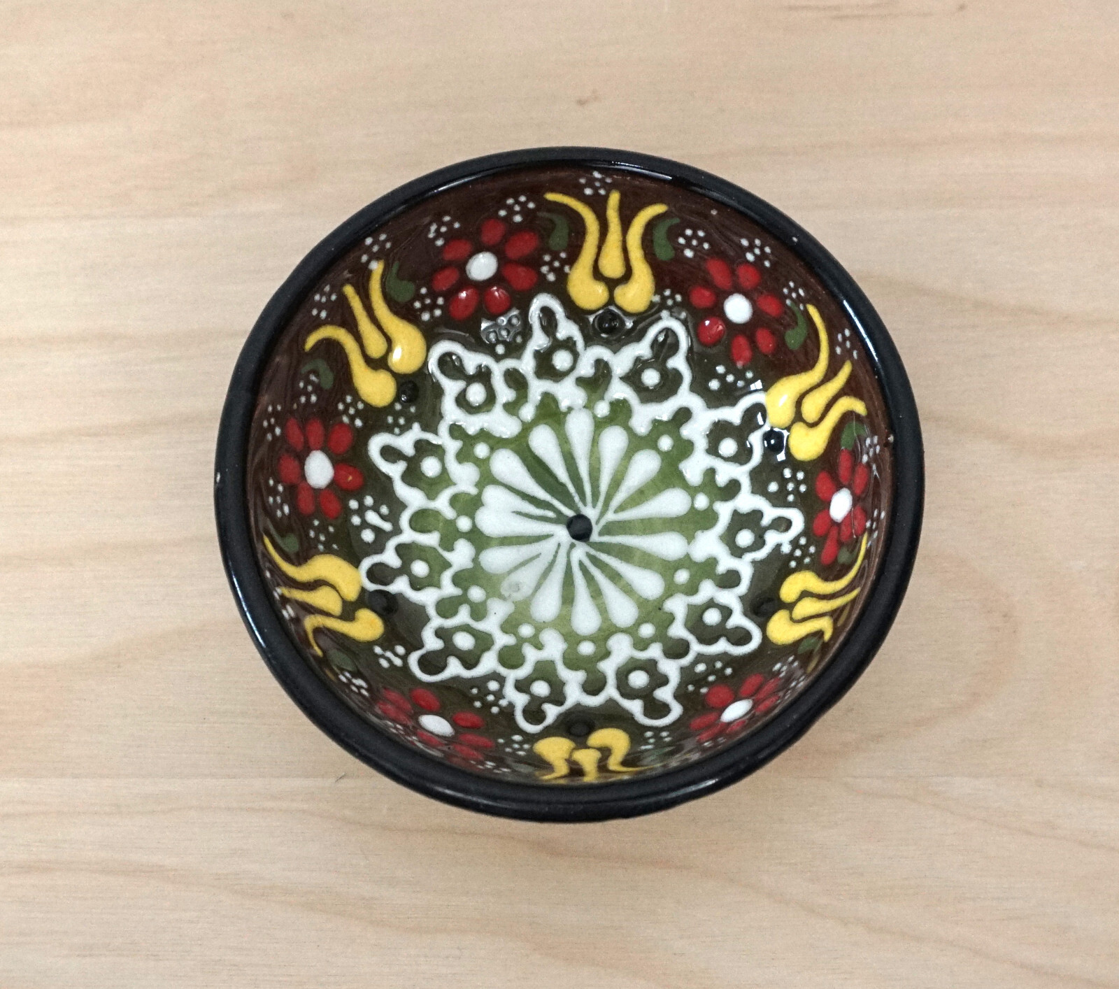 3 Small Handmade Painted Ceramic Floral Multicolor Decorative Dish Bowls