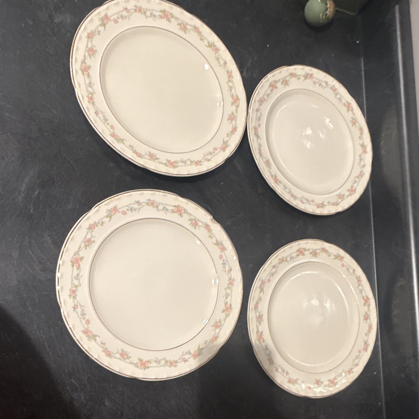 Crooksville China Co. H-P USA Floral White Pink Green Gold partial set