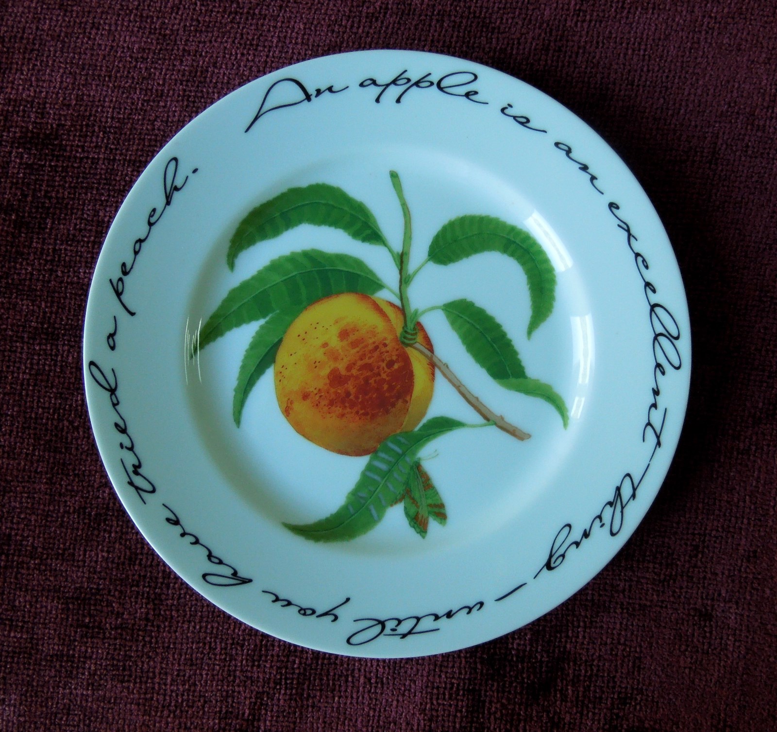 4 WILLIAMS SONOMA ORCHARD SUITE SALAD PLATES PEACH PLUM CHERRIES JAPAN