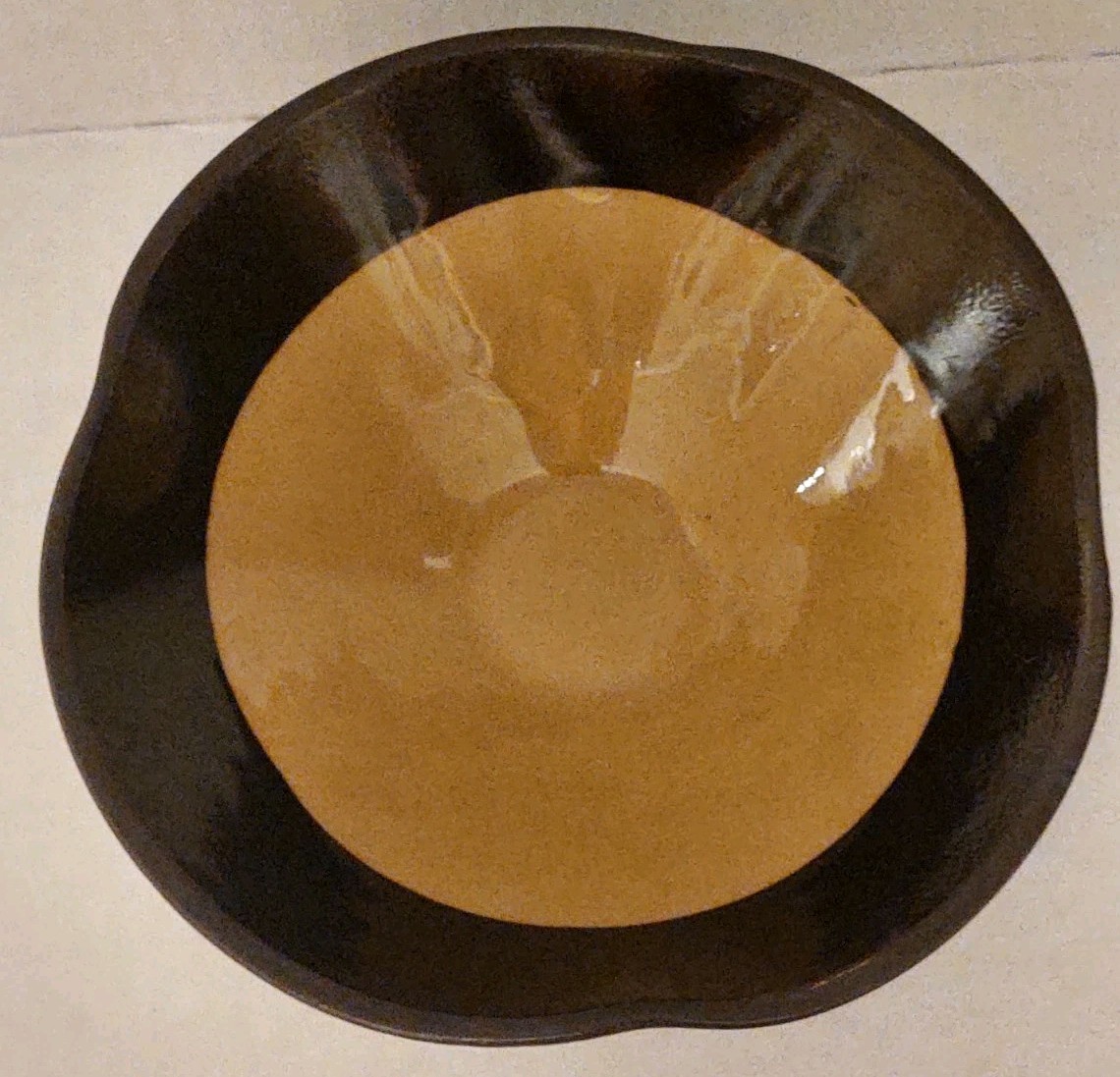 Vtg.MCM Freeform Chocolate & Butterscotch Brown Two Tone Pedestal Bowl-Read Des.