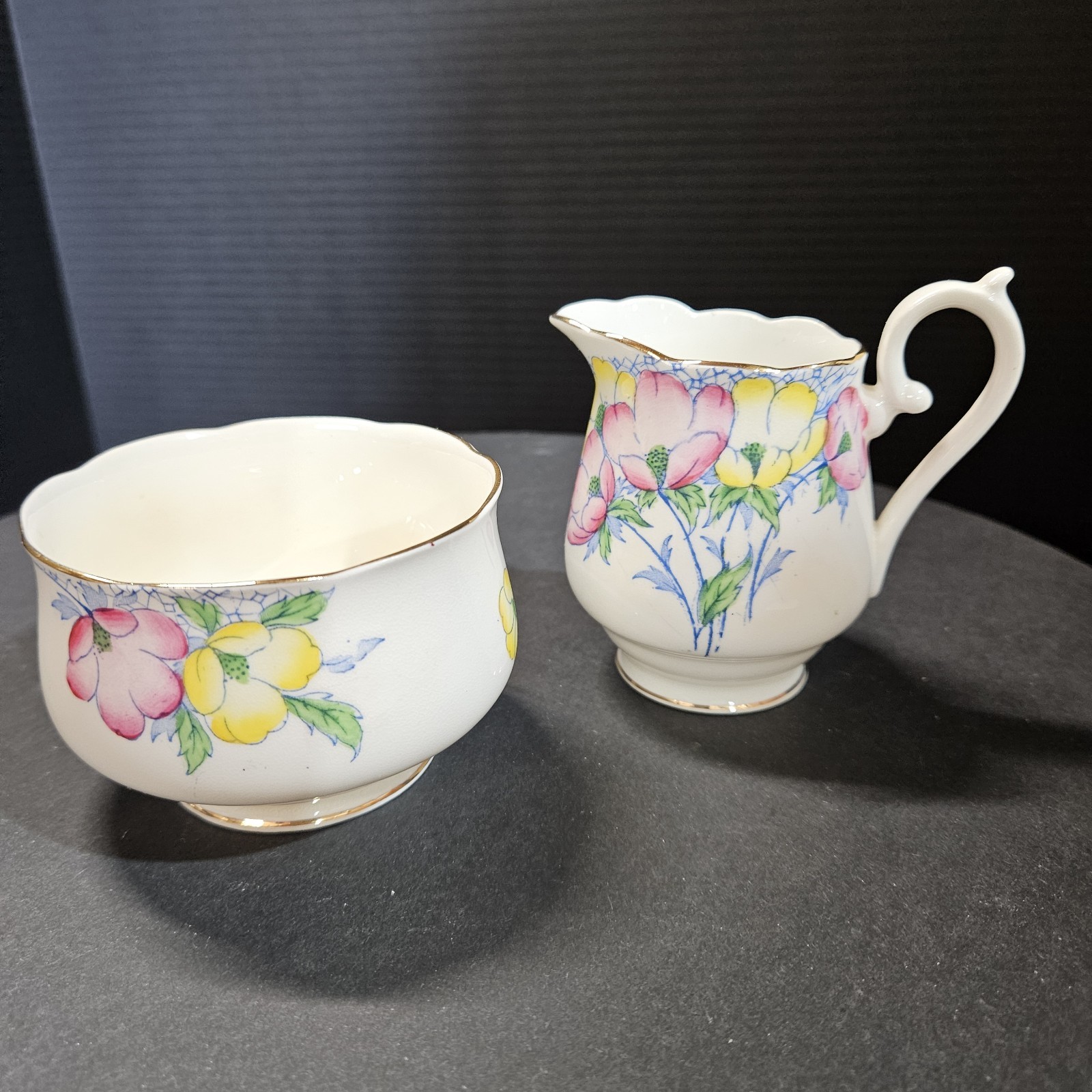 Royal York Sugar Bowl and Creamer Set Bone China England Gold Gilt