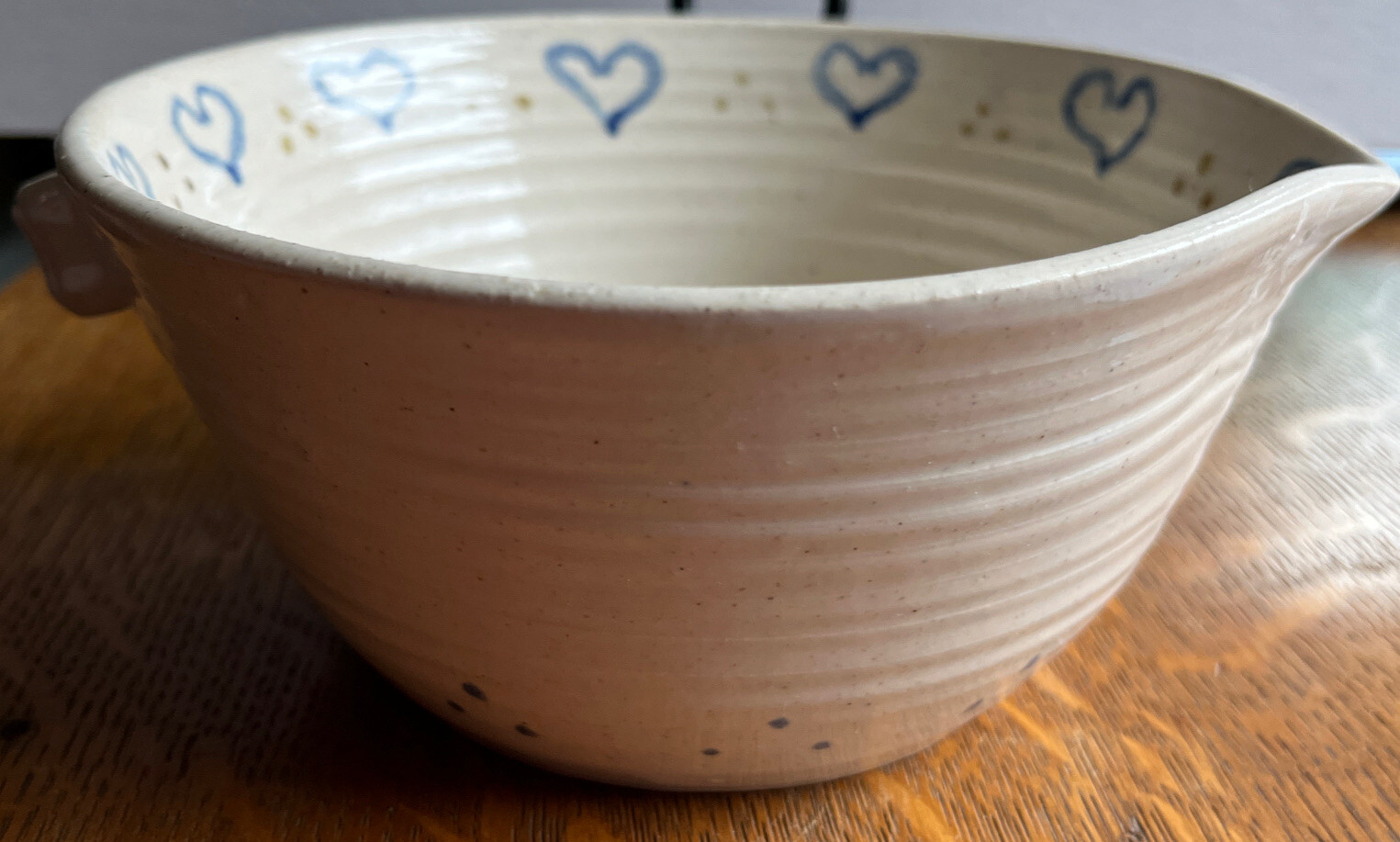 Stoneware Earthware Artist Signed Ceramic Bowl Handmade Mixing Bowl Pour Spout