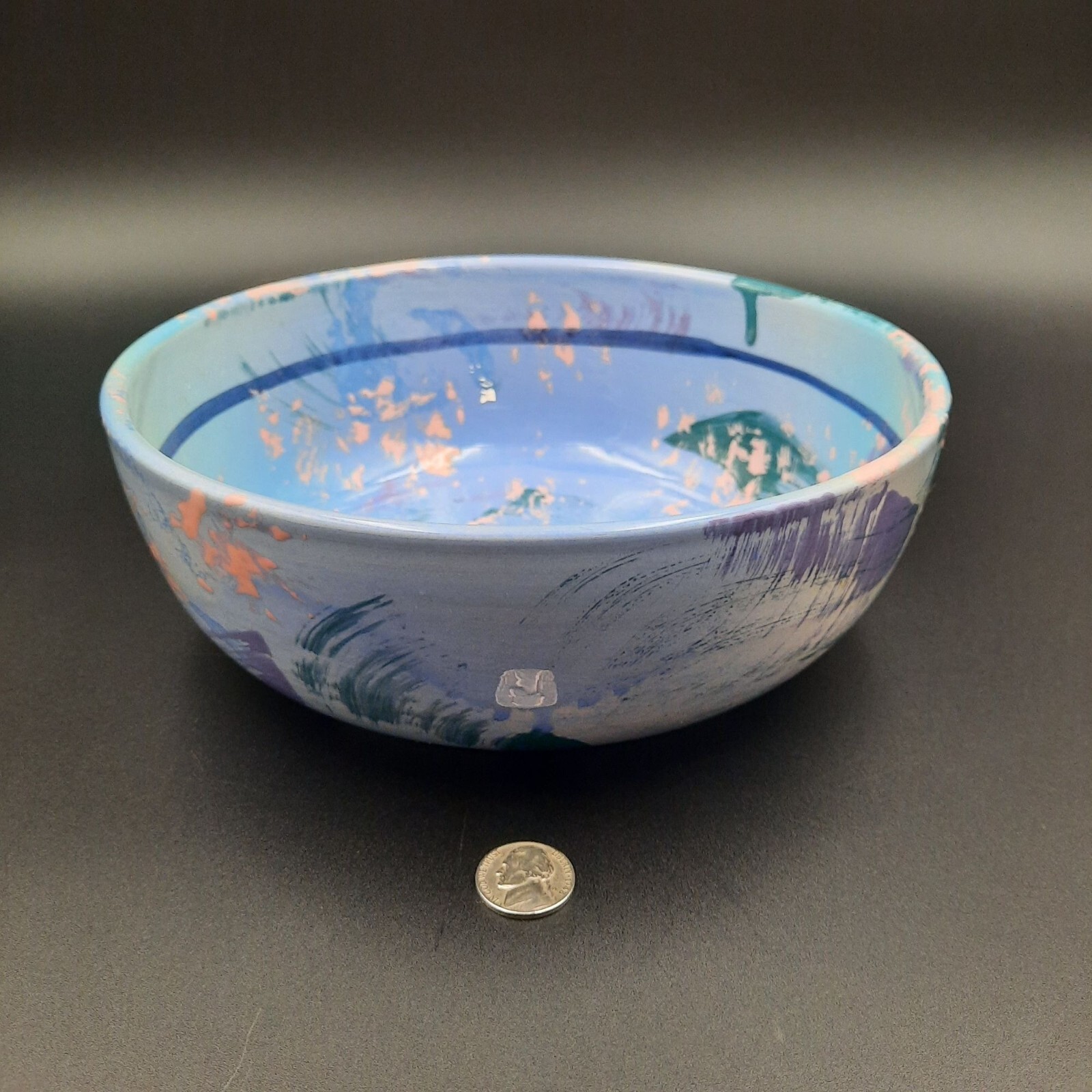 Hand-Painted Jim Rice Ceramic Bowl Naples FL 2002 Abstract Multicolor Large Size