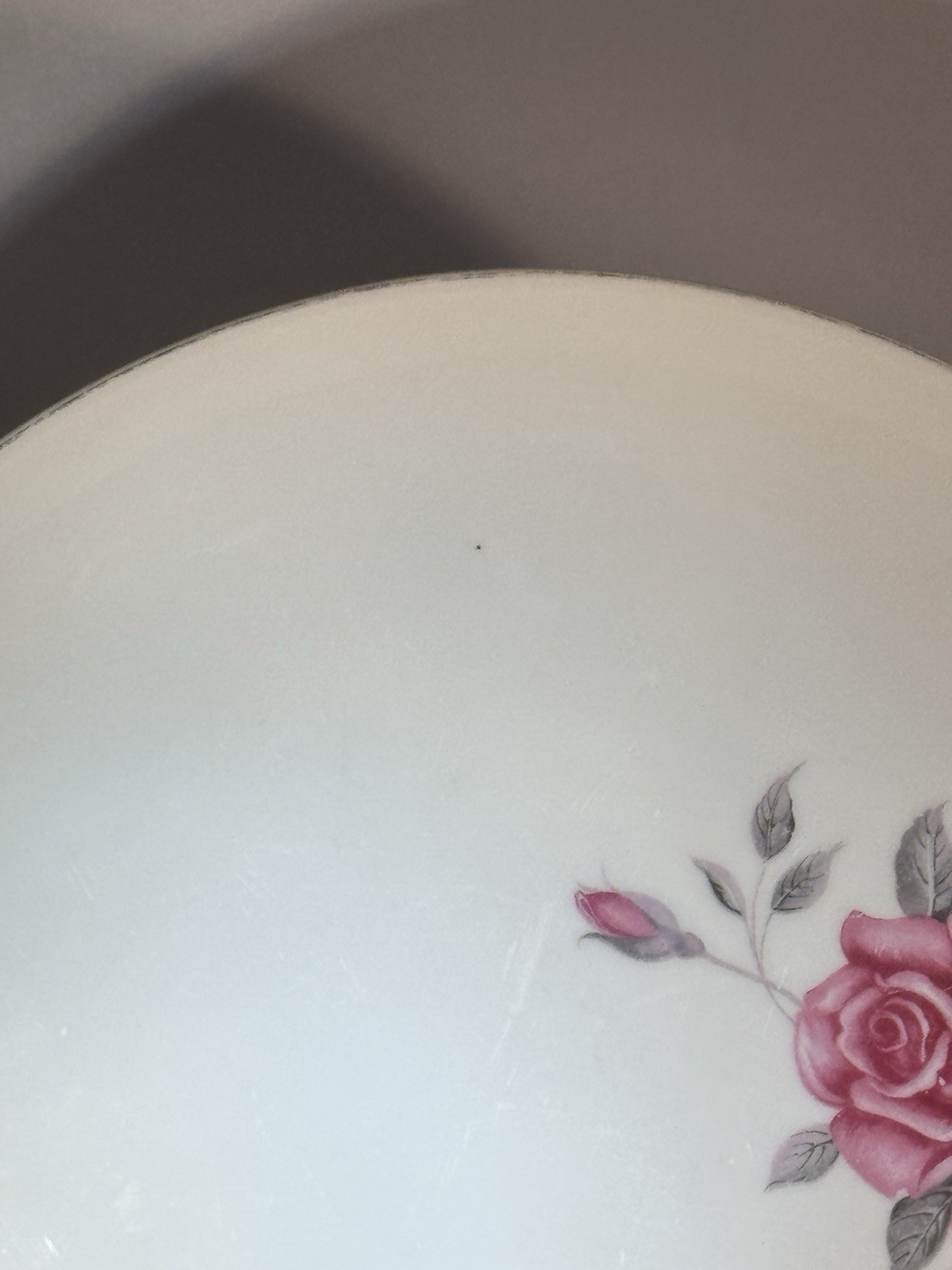 Pearl Fine China Japan Pink Rose Dinner Plates Set of 4 10.25in Silver Trim