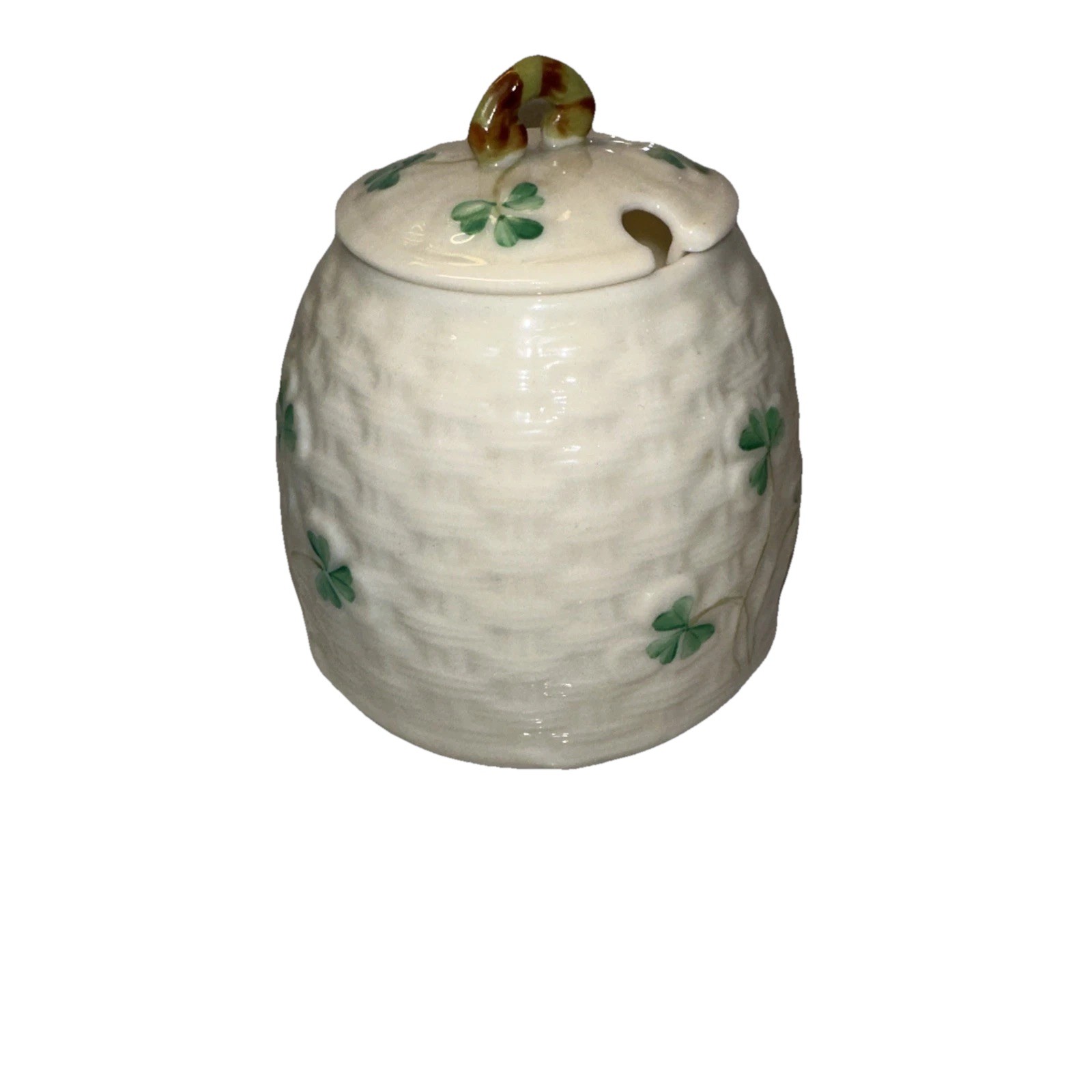 Belleek Ireland Shamrock 3.5” Pot Jar w Lid 6th Green Mark Honey Vintage