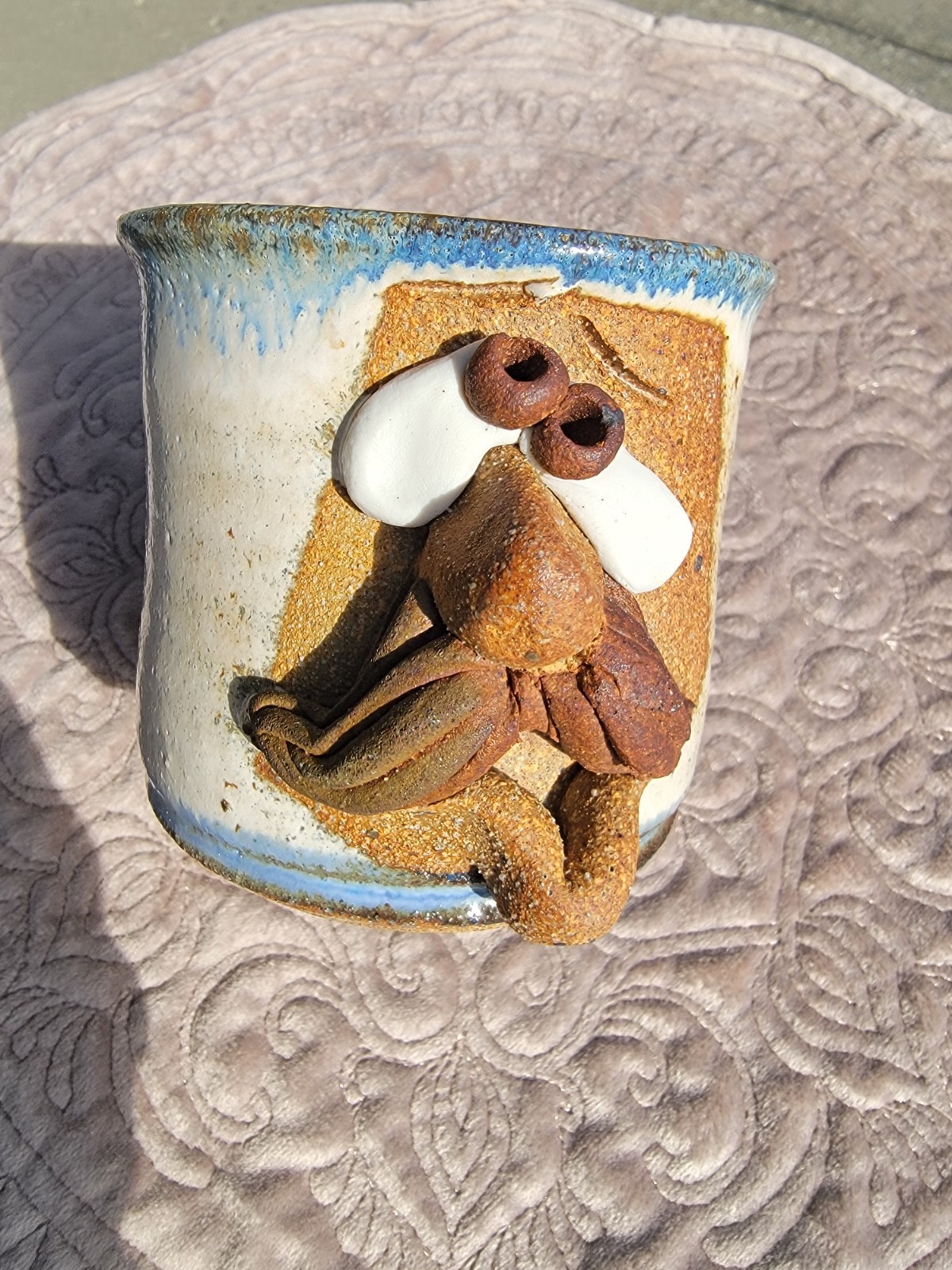 Vintage Signed Mahon Made Stoneware Funny/Ugly Face 3D Pottery Mug Coffee Cup