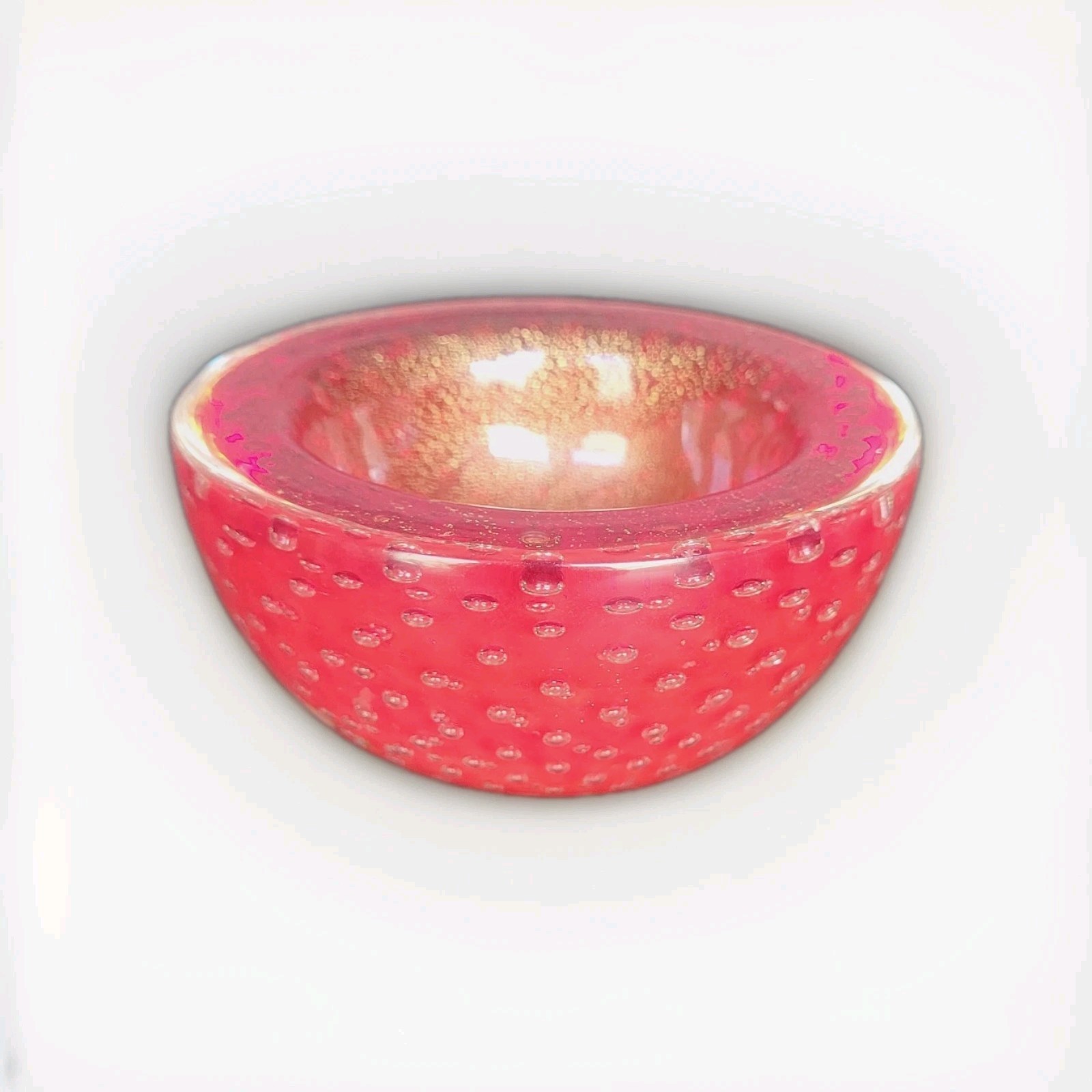 Mid-Century Modern Barovier & Toso Murano Red “Buccillante” Glass Bowl No Label