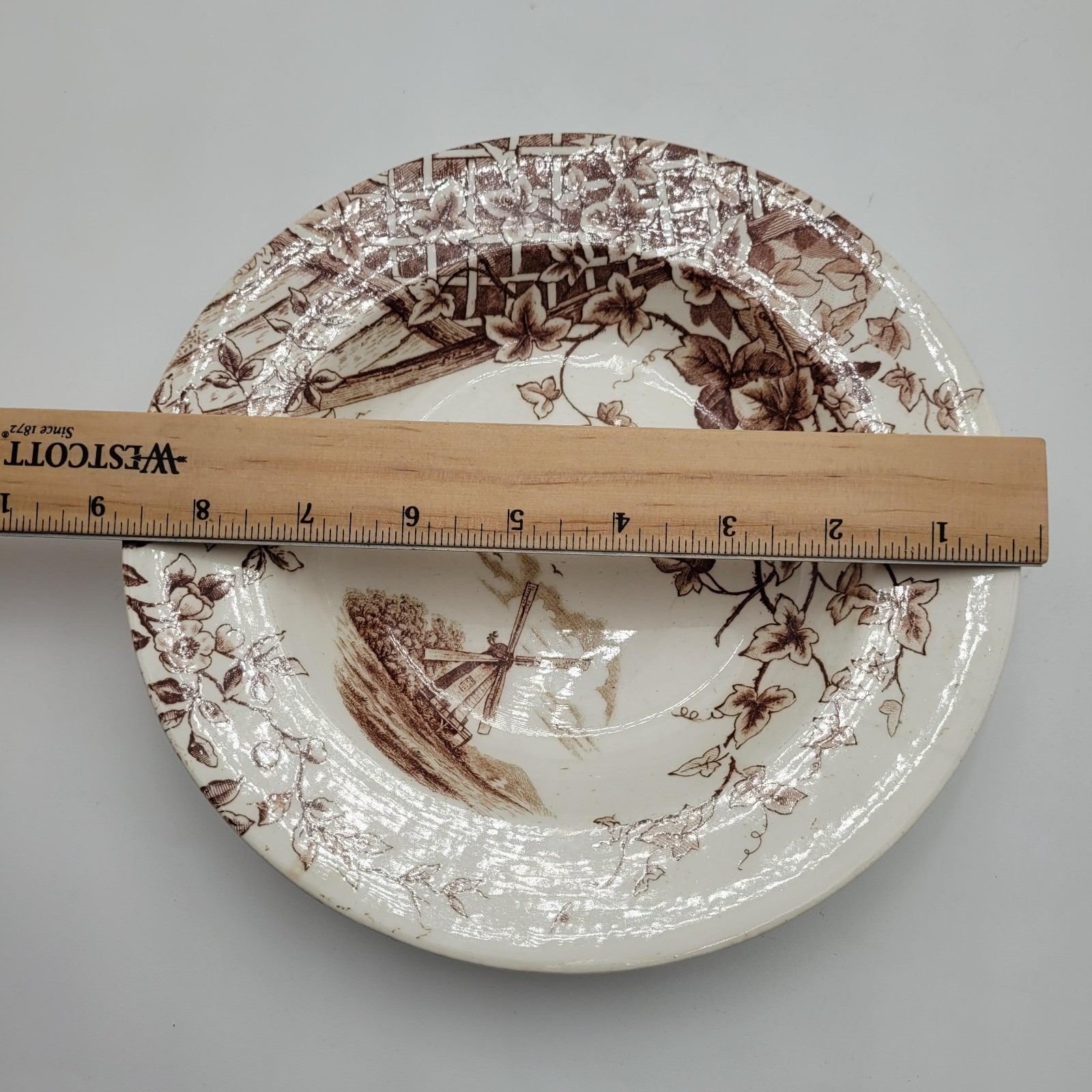 Antique c1890 JH Davis Victor Brown Earthenware Transferware Windmill Dish Plate