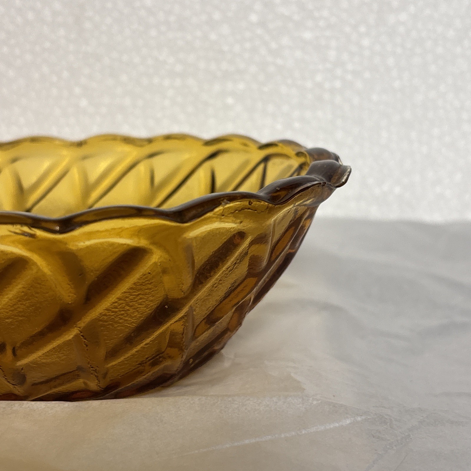 Amber Indiana Glass Oblong Celery Dish w/ raised basket weave design