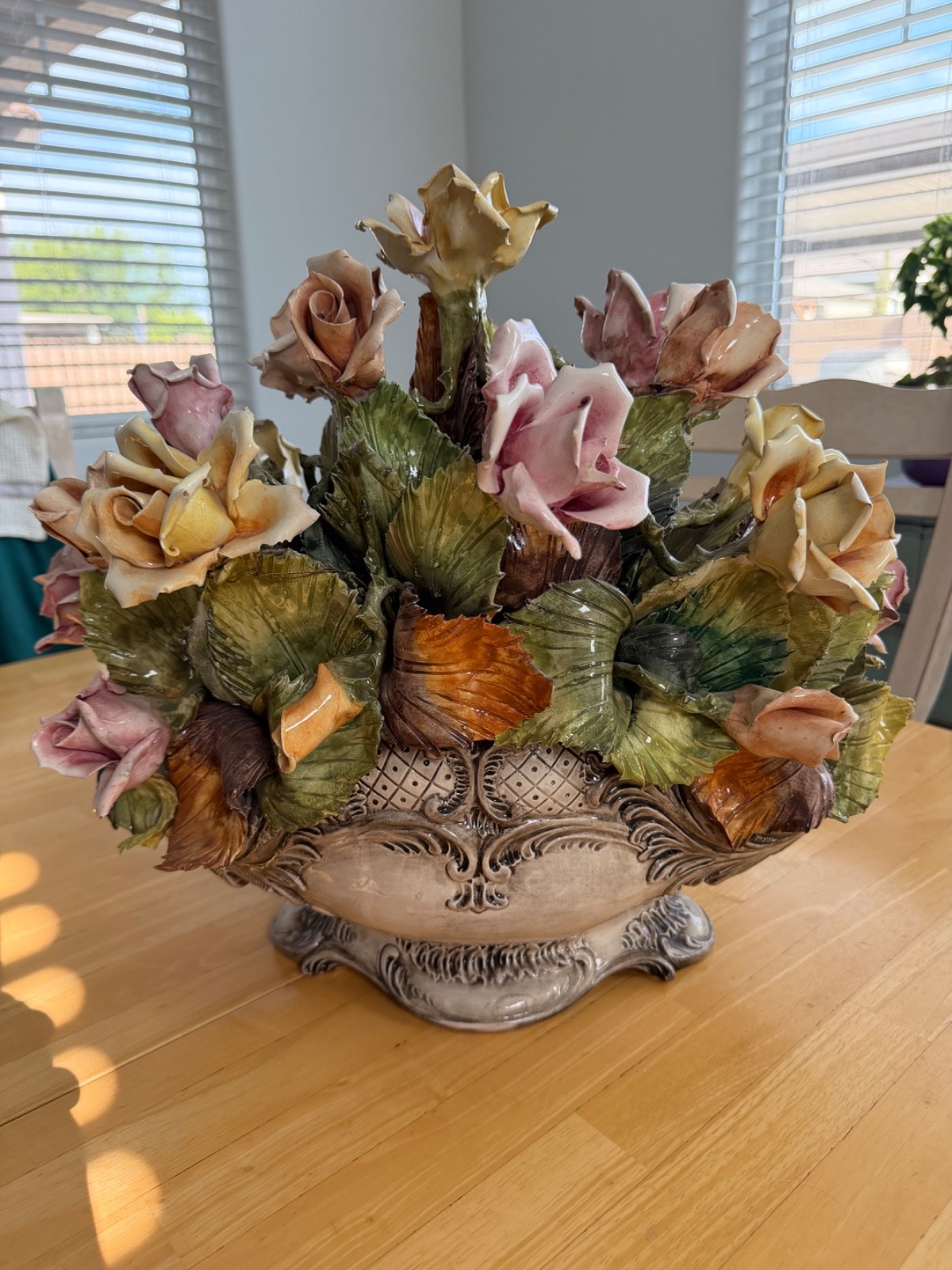 Vintage Capodimonte Porcelain Footed Extra Large Flower Centerpiece