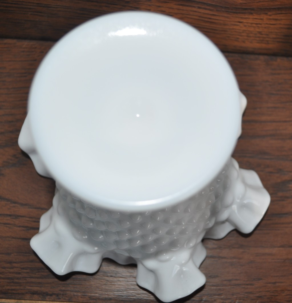 HOBNAIL MILK GLASS RUFFLED PEDESTAL BOWL 5 1/2 INCHES TALL