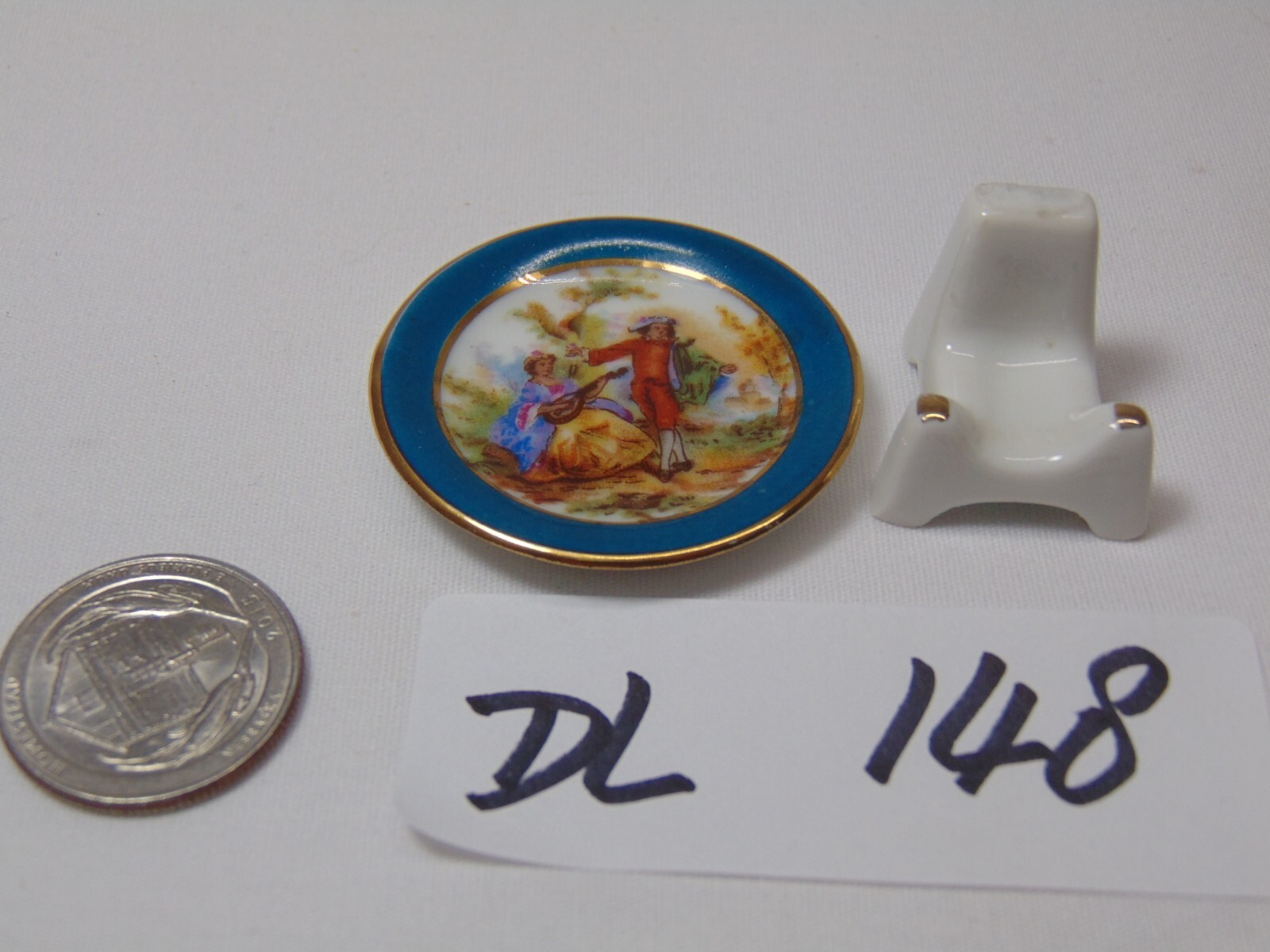 Vintage Old Limoges Gold Ring Mini Plate with Stand France Man & Woman