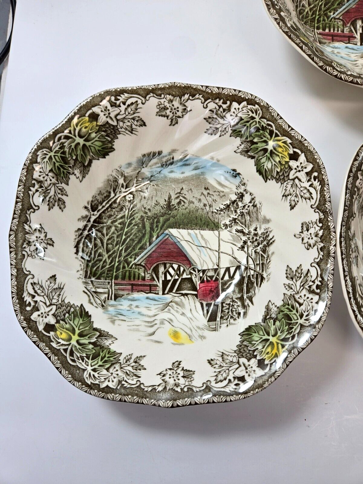 Johnson Brothers Friendly Village Covered Bridge 7 Square Cereal Bowls England