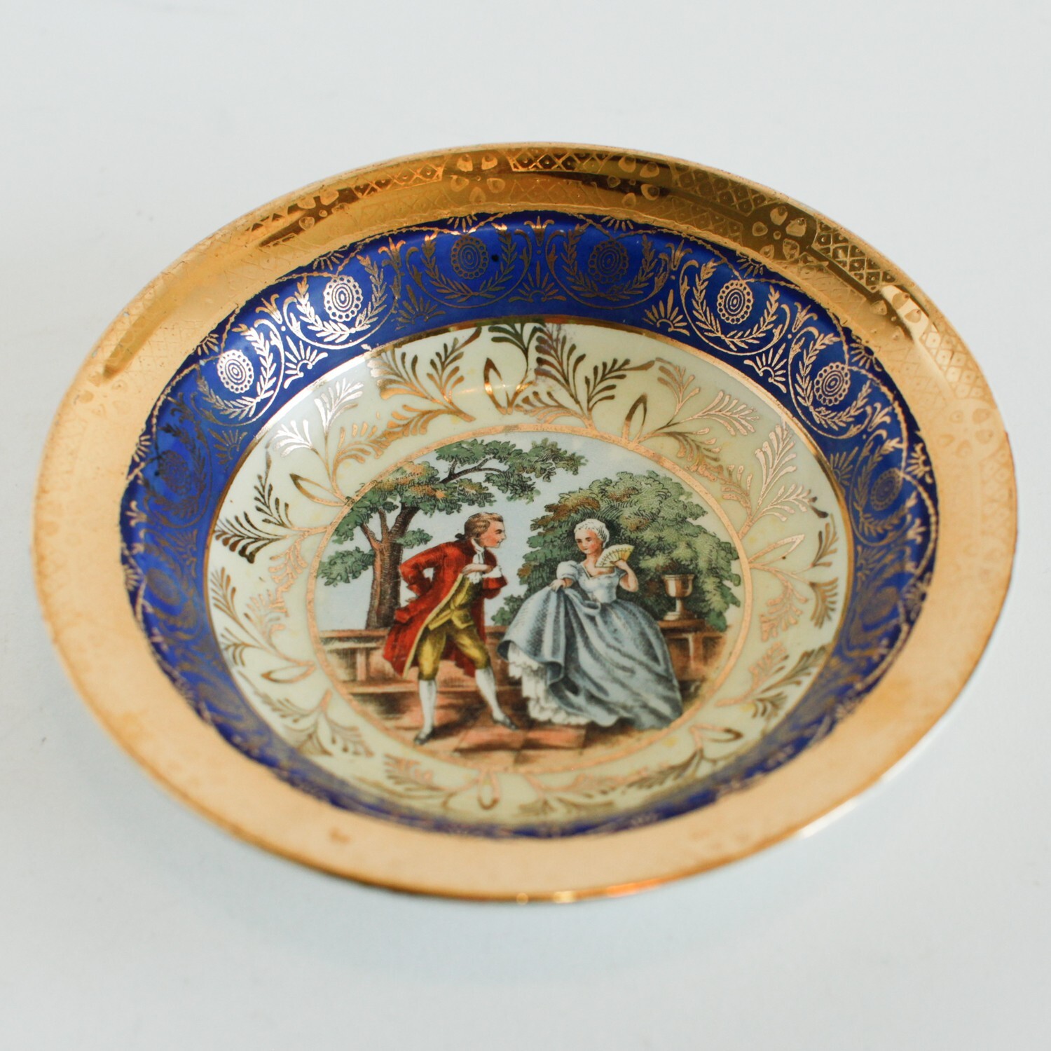 Vintage Bromley Victorian Blue 22K Gold Warranted Bowl