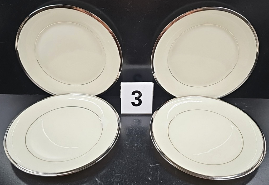 4) Lenox Solitaire 5 Pc Place Setting Vintage Elegant Platinum Dining Dishes Lot