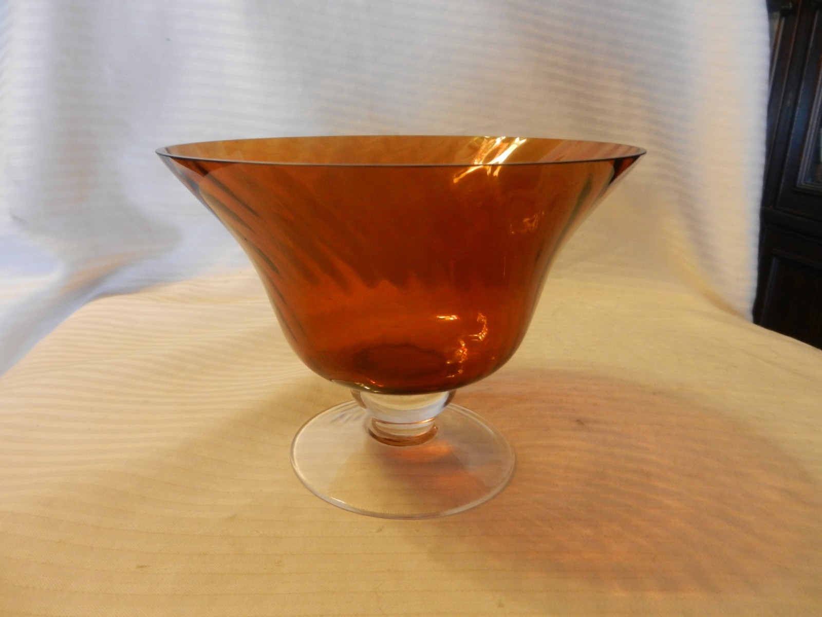 Brown Amber & Clear Glass Pedestal Fruit or Flower Bowl from FTD