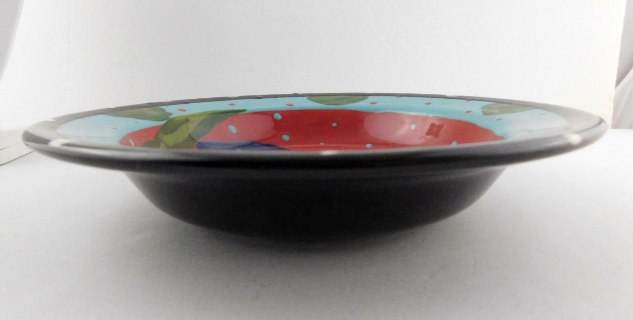 Ceramic Stoneware Rim Soup Bowl Handpainted Plums Signed on Base