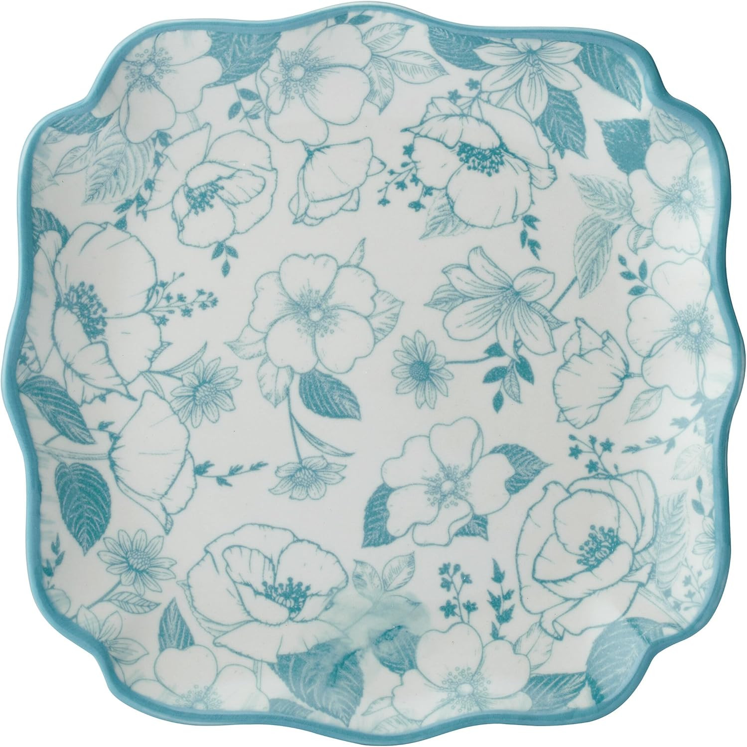 Garden Blossom Floral 12 Piece Plate Bowl Dinnerware Set, Blue