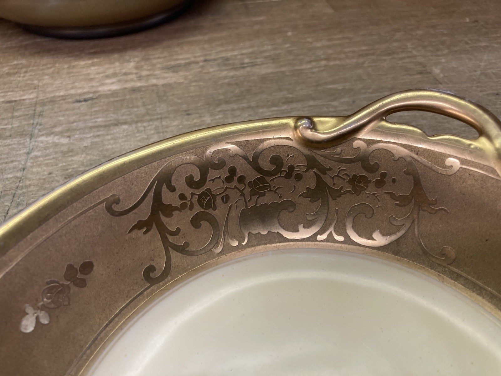 Vintage Hand Painted Pickard China Gold On Ivory Bowl / Scrolls And Floral