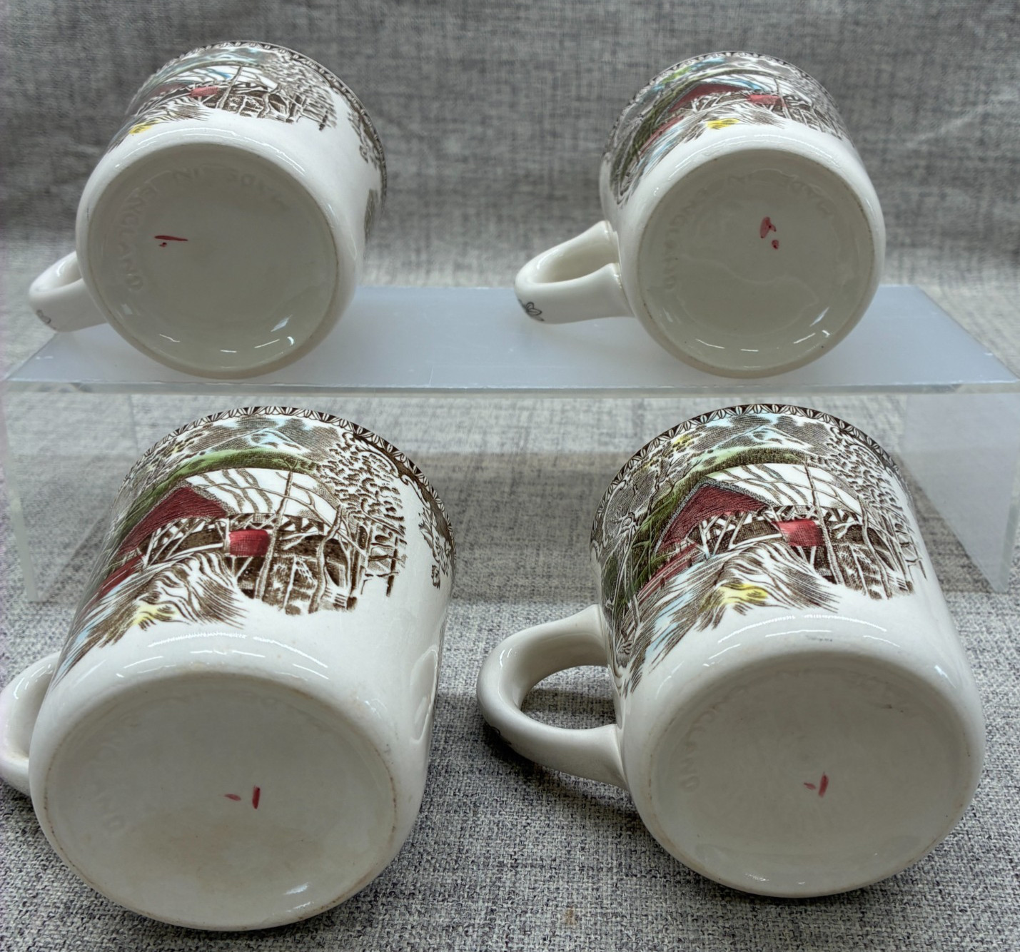 Johnson Bros The Friendly Village Covered Bridge Coffee MUGS England Set of Four
