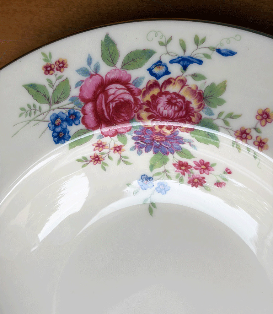 Lenox Aurora 2 rim soup bowls~fine bone china~1936~made in USA~gold rims