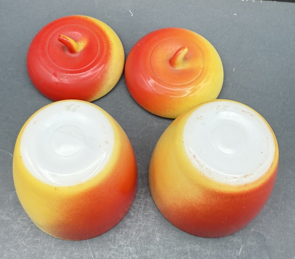 2 Vtg 30s 40s Hazel Atlas Apple Jelly Jars Lid Yellow Red Milk Glass SEE PICTURE
