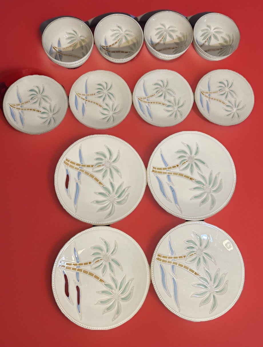 Pfaltzgraff Everyday Palm Dinner Salad Plates Cereal Bowls 12 Pc EUC