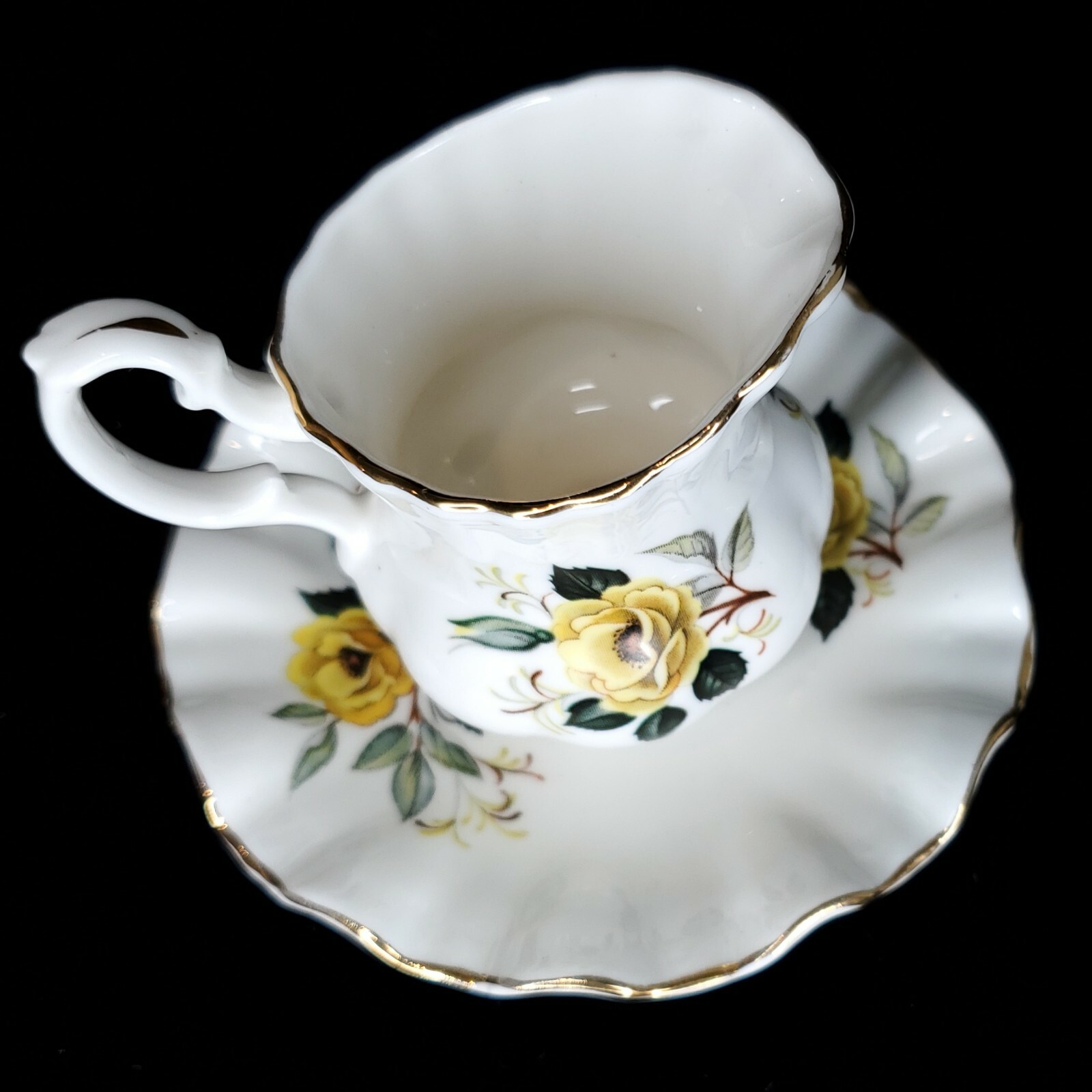 Royal Dover Creamer Pitcher Bone China Saucer Yellow Rose Gold Trim England
