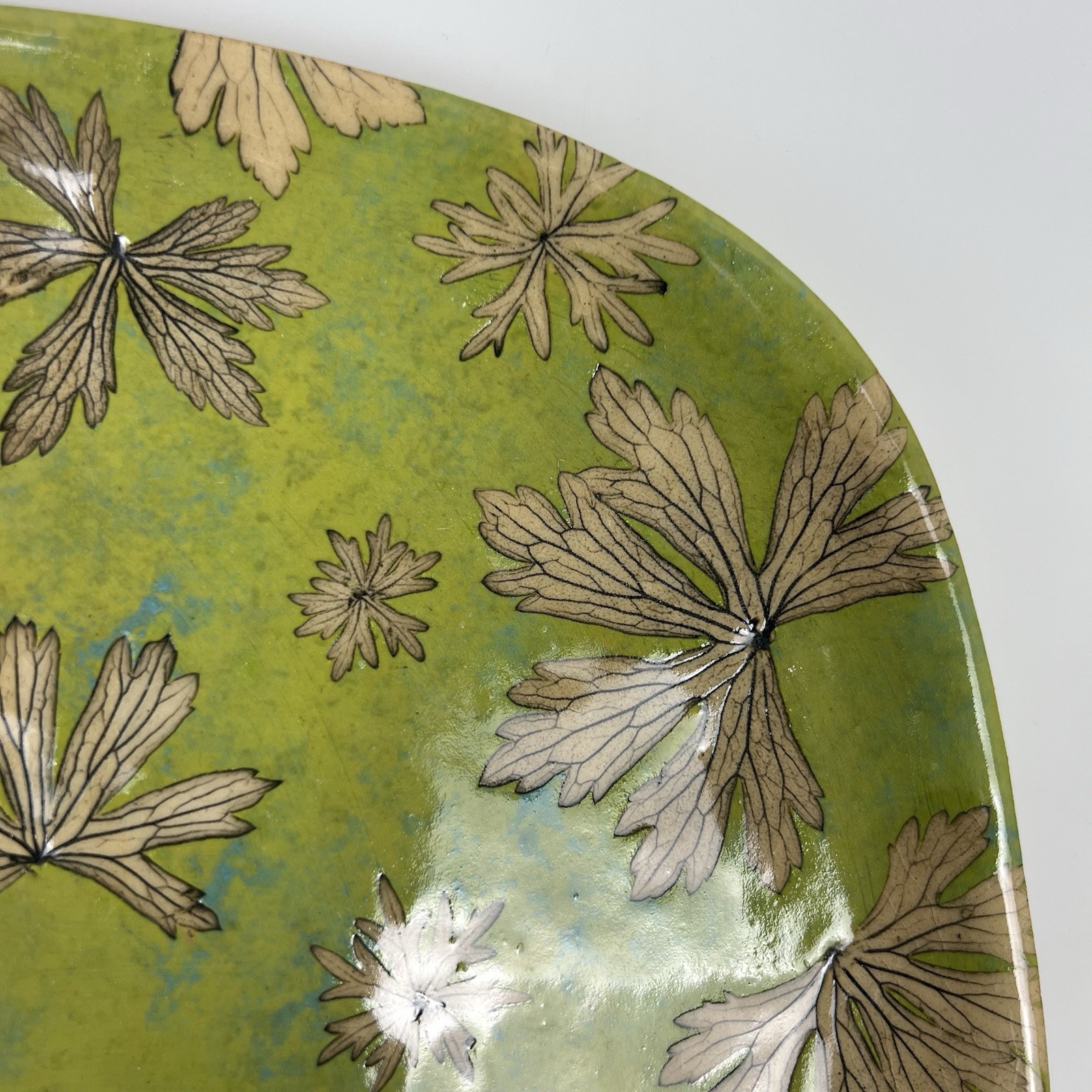 Sue Henry Handmade Stoneware Serving 12” Plate Wild Geranium Leaf Pottery USA