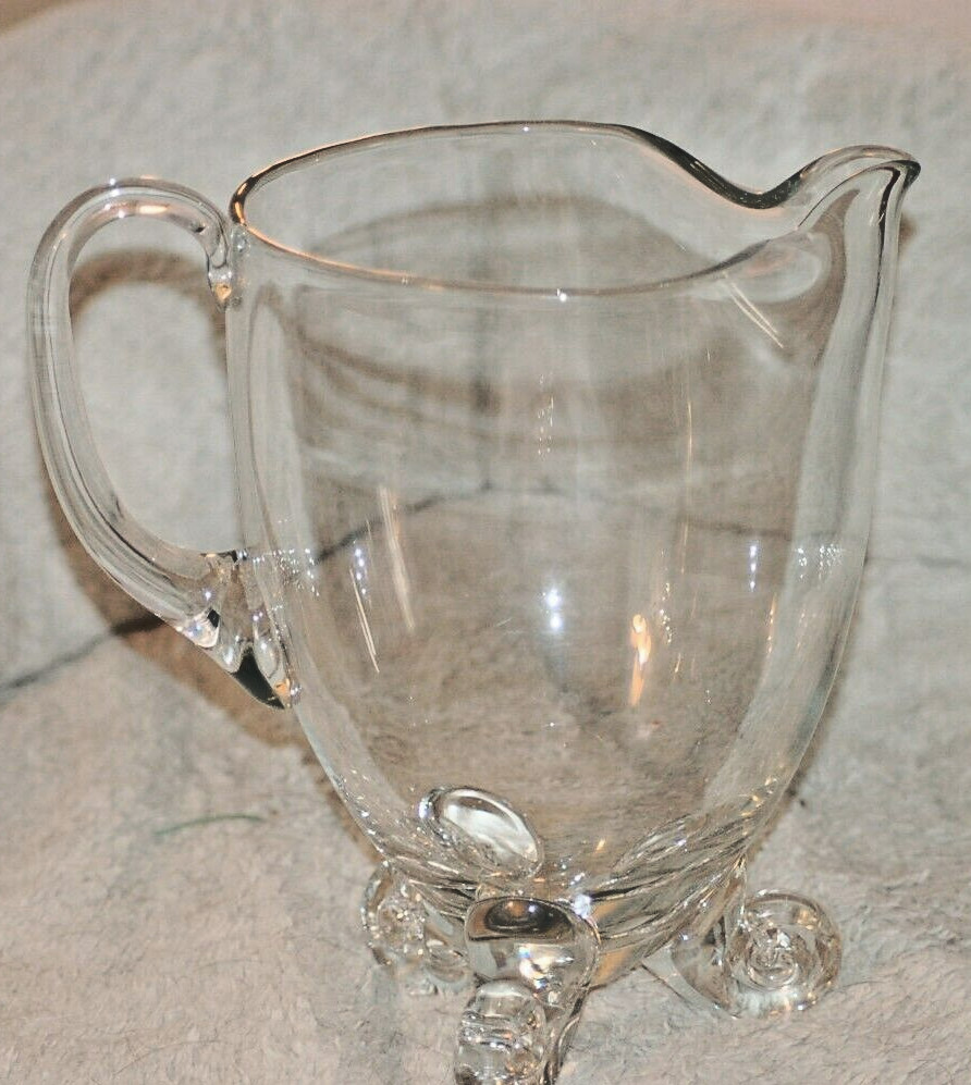 Handcrafted Crystal Clear Kimberly Footed Pitcher Made in Romania XL 90oz 9”