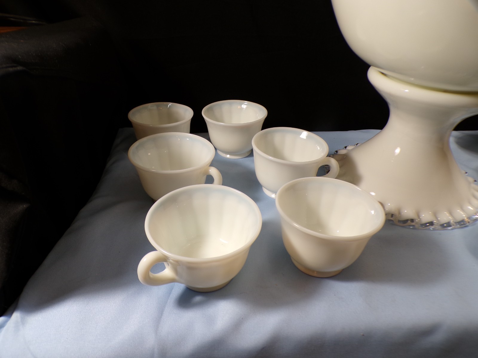 Very Large Fenton Milk Glass Silver Crest Punch Bowl Set w/ Stand & 12 Cups